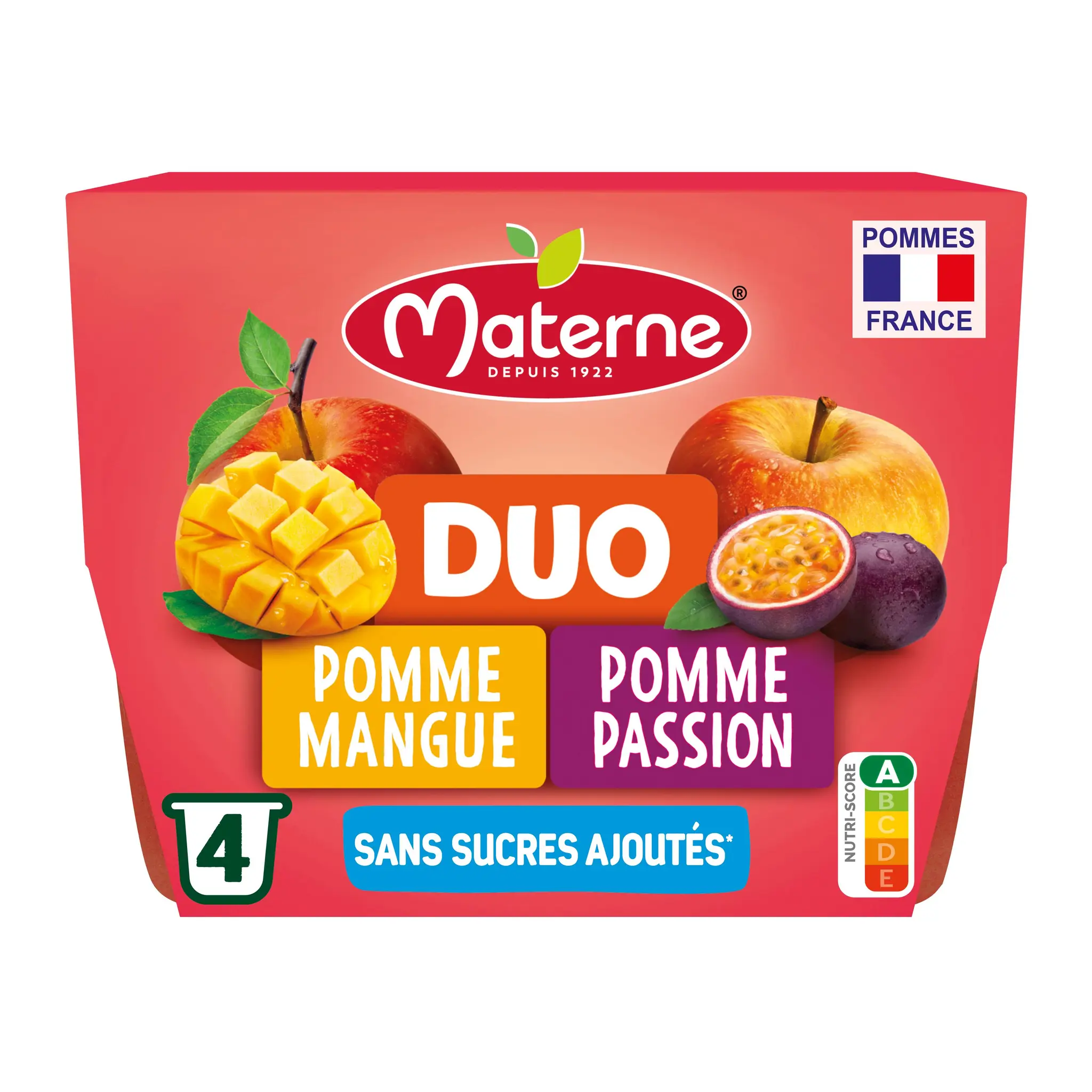 MATERNE Coupelles compotes duo de pomme mangue et passion sans sucres ajoutés