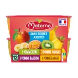 MATERNE Coupelles de compote de pomme ananas kiwi passion banane sans sucres ajoutés