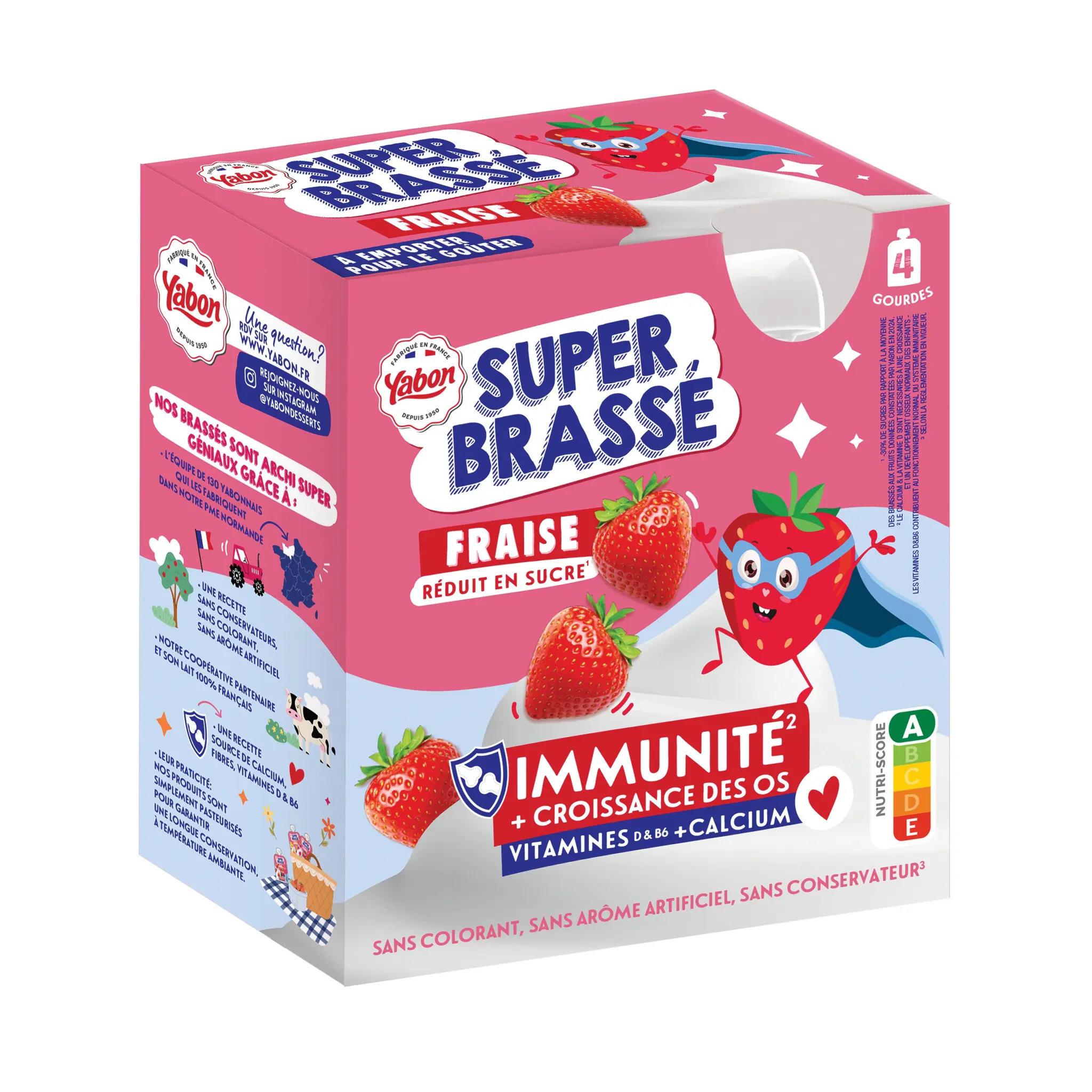 YABON Yaourt brassé saveur fraise réduit en sucre