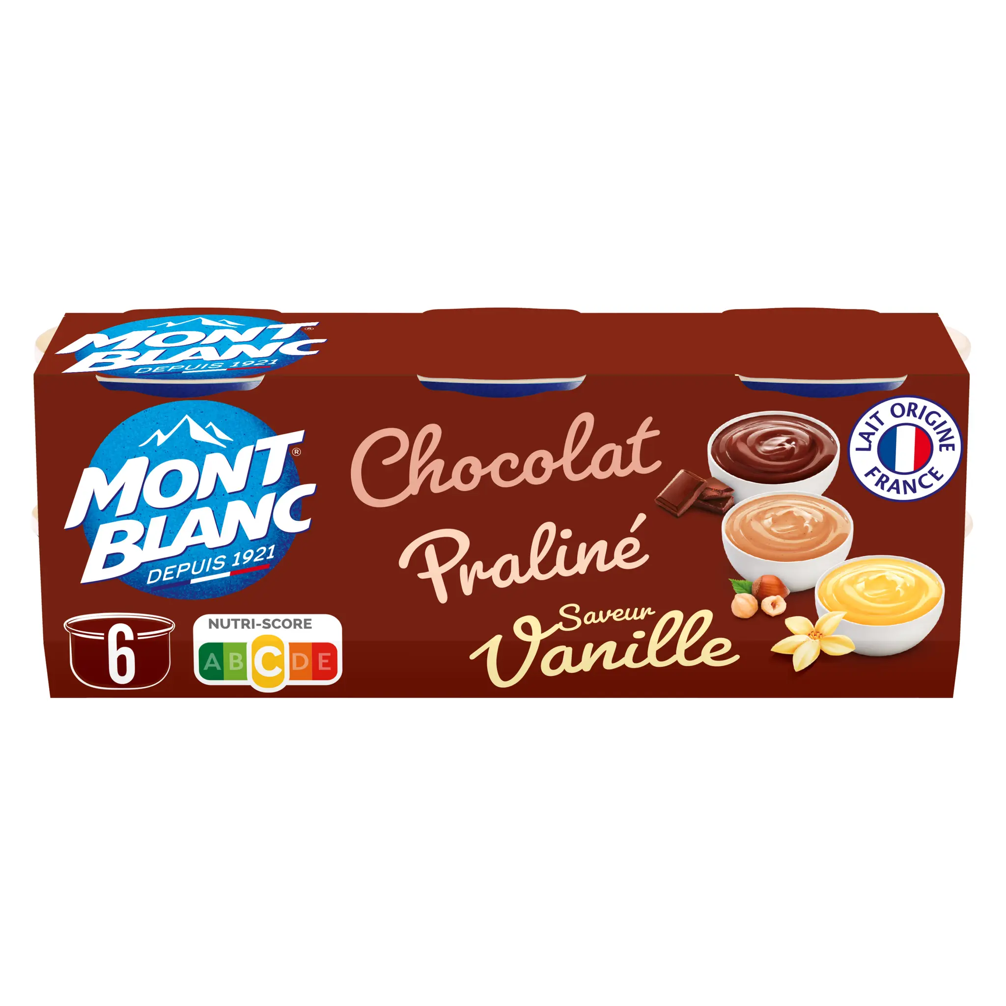 MONT BLANC Assortiment crème dessert chocolat vanille et praliné