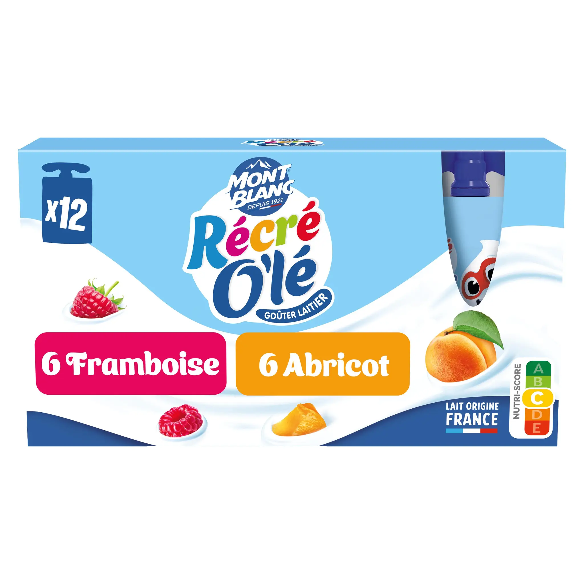 RÉCRÉ OLÉ Goûter laitier de fruits mixés en gourde saveur framboise et abricot