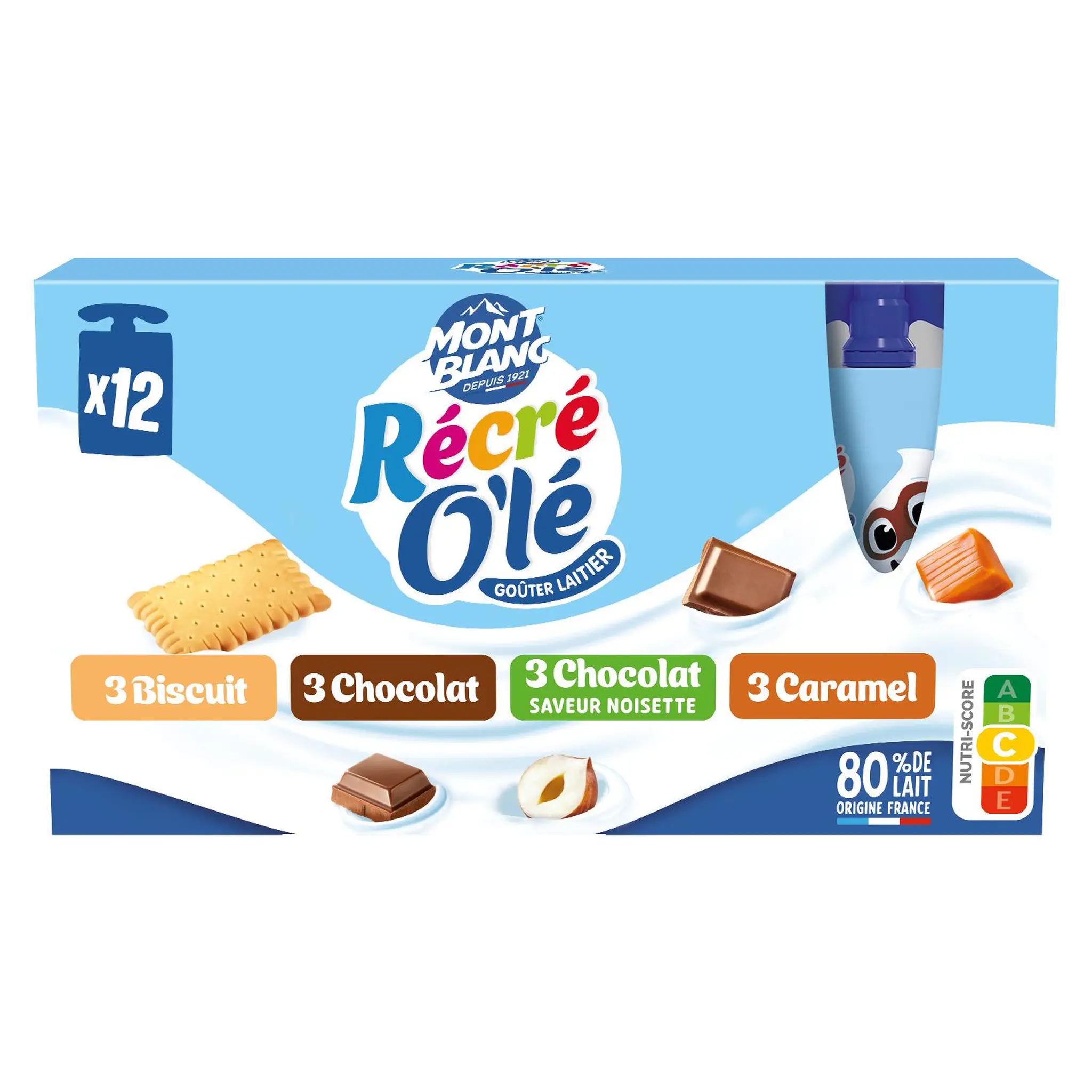 RÉCRÉ OLÉ Crème dessert en gourde biscuit caramel chocolat et noisette