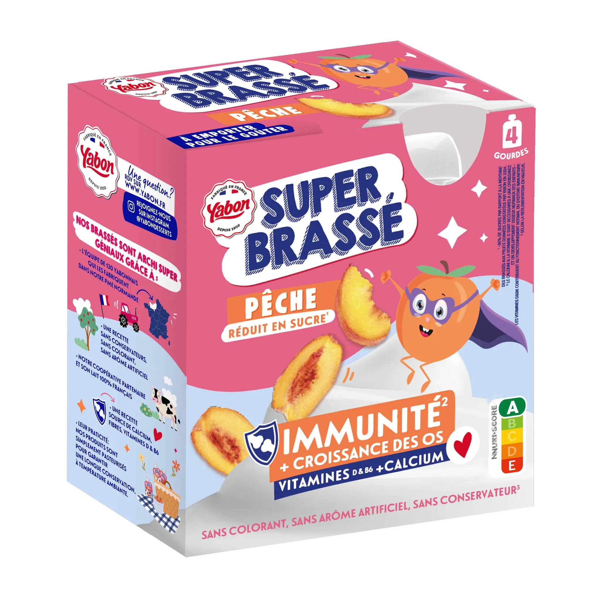 YABON Yaourt brassé saveur pêche réduit en sucre