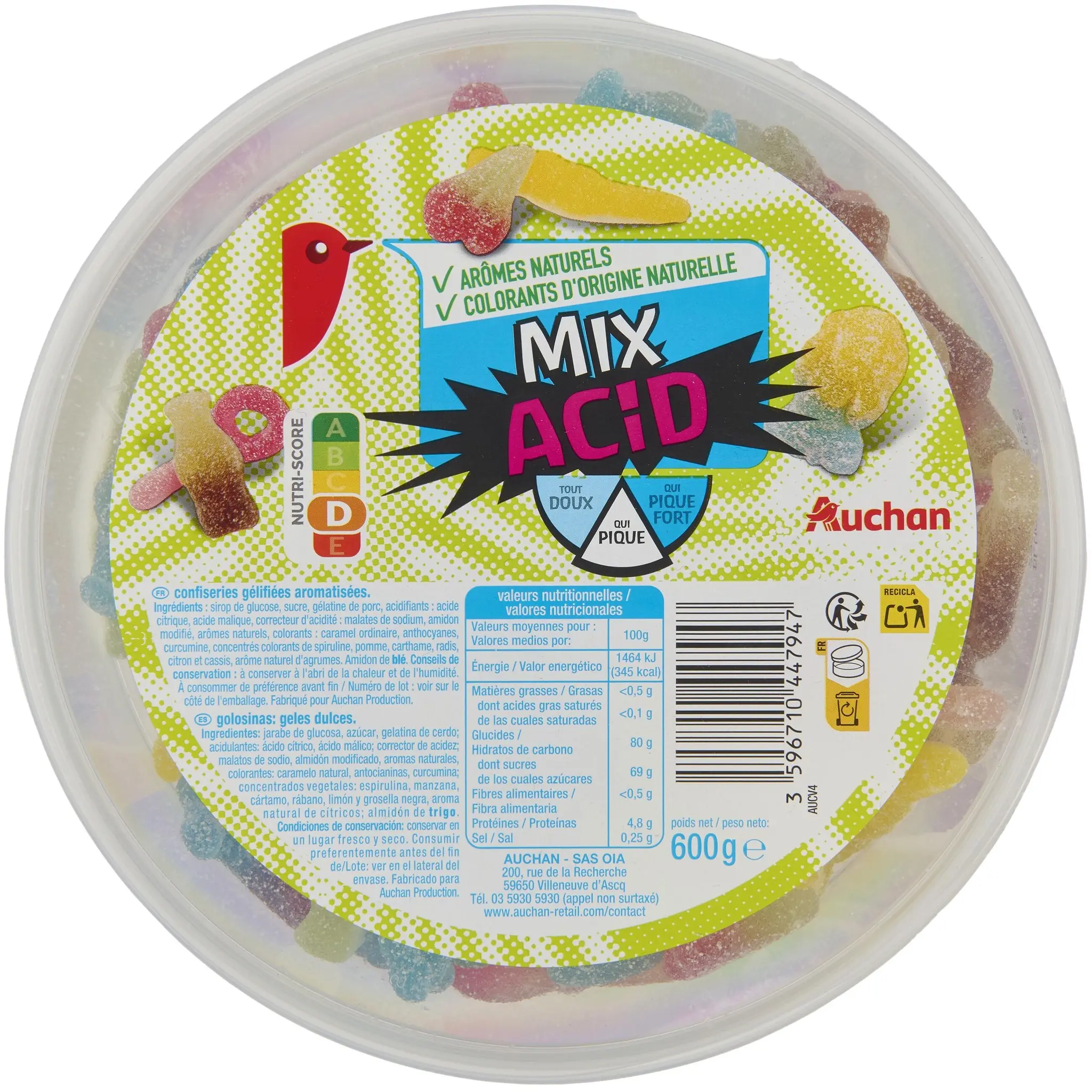 AUCHAN Assortiment de bonbons maxi mix acid