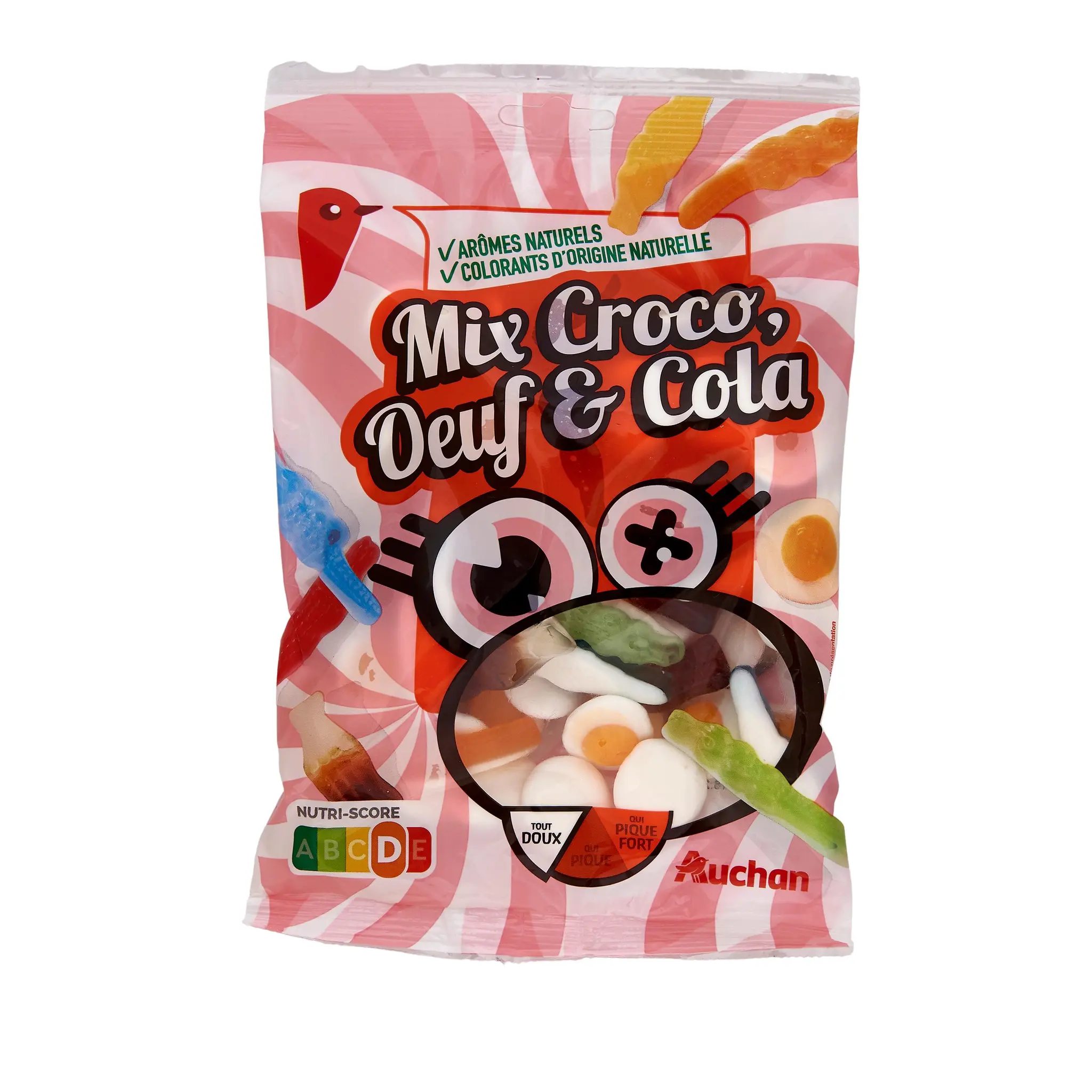 AUCHAN Bonbons gélifiés mix croco oeuf et cola