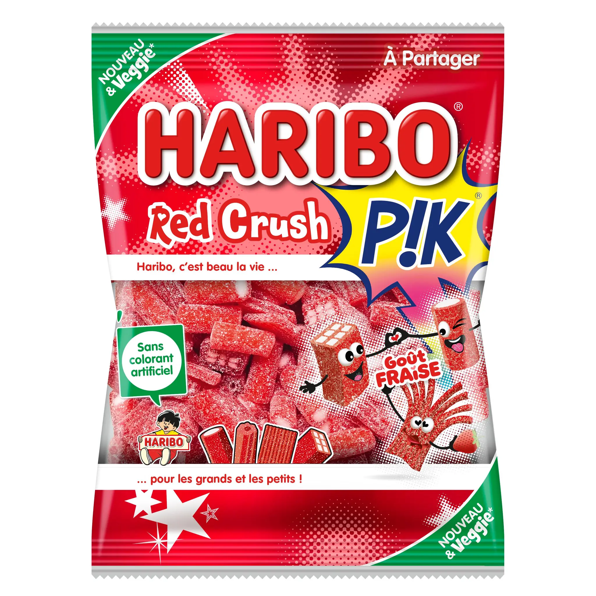 HARIBO Assortiment de bonbons red crush acidulés goût fraise