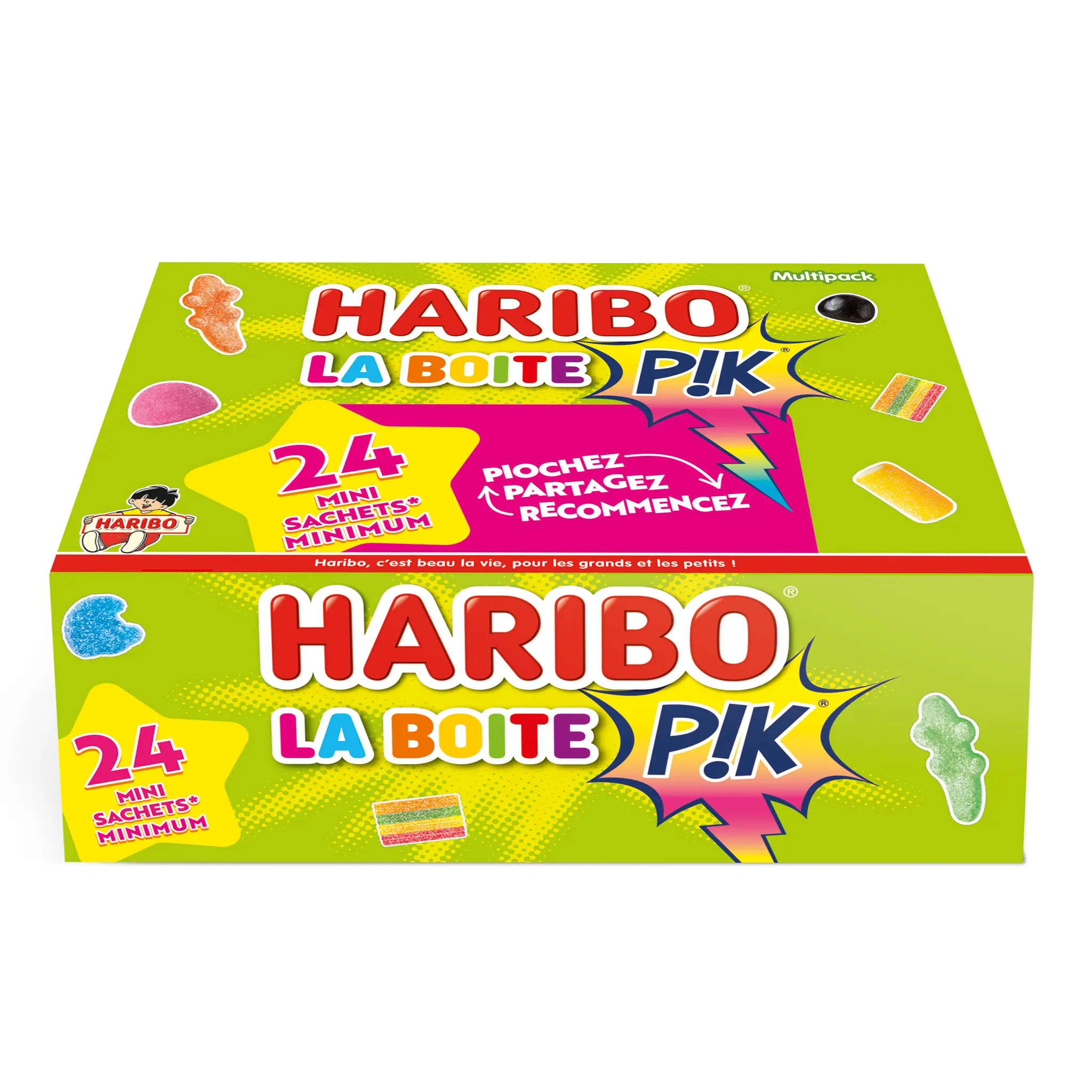 HARIBO La Boite P!K avec un assortiment de bonbons piquants aux fruits