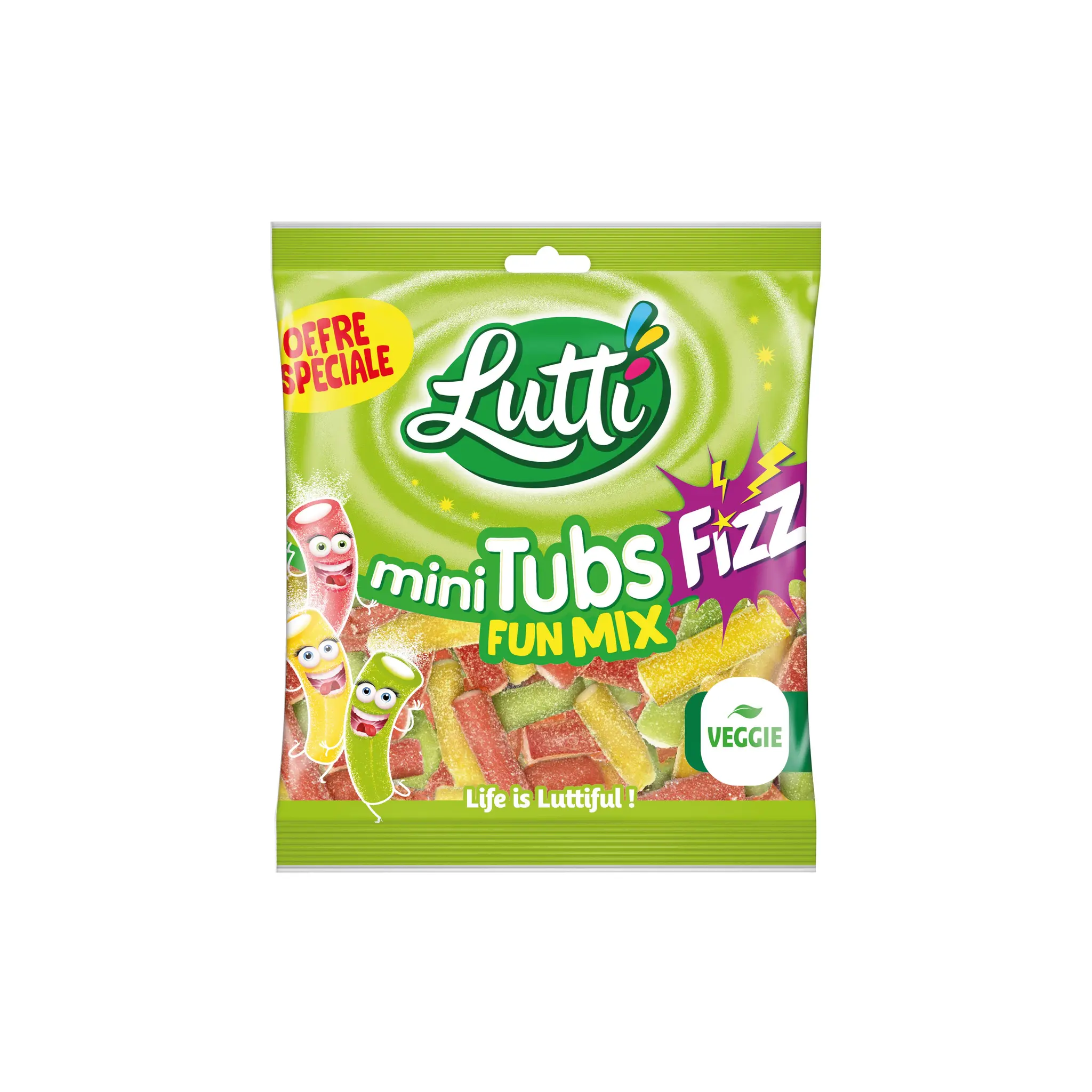 LUTTI Bonbons mini tubs gélifiés aux fruits fraise citron cassis