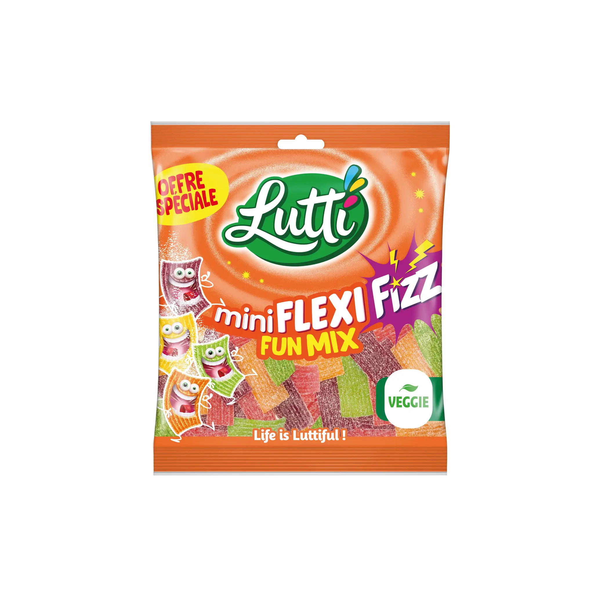 LUTTI Bonbons acidulés mini flexi goût cola citron pomme et pêche