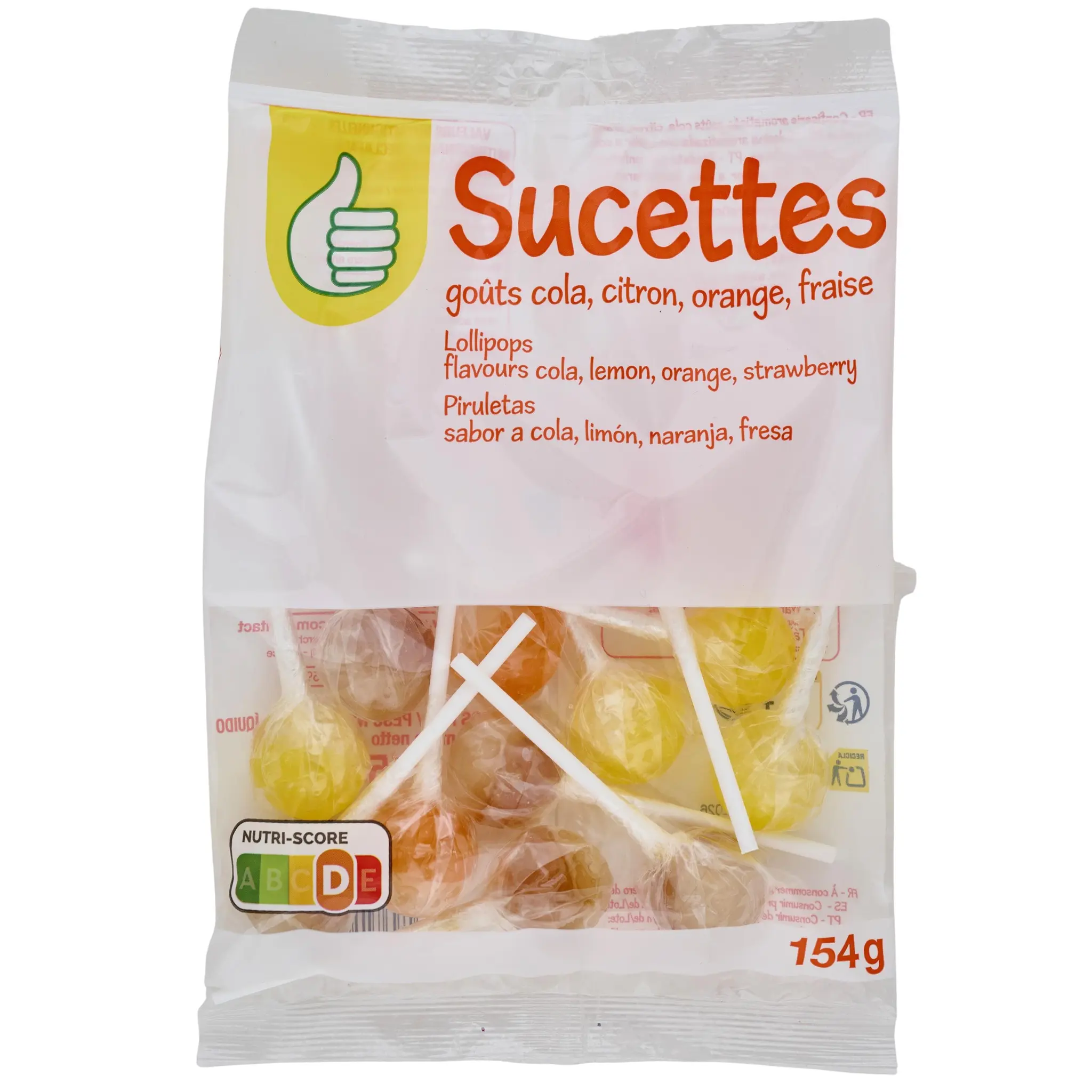 POUCE Sucettes goûts cola citron orange et fraise