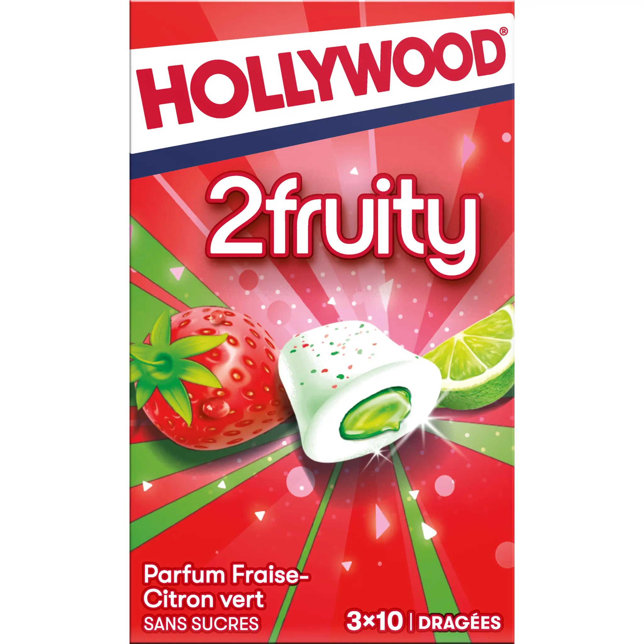 HOLLYWOOD Chewing-gums 2fruity Fraise Citron vert sans sucres