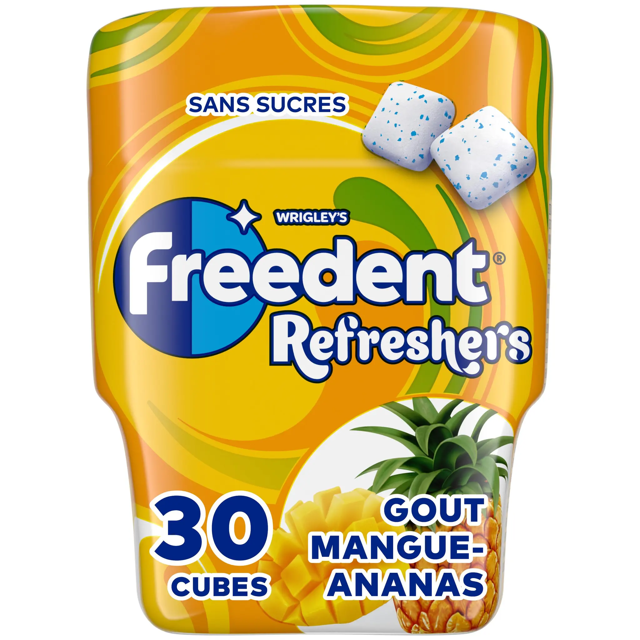 FREEDENT Chewing-gum sans sucres gouts ananas et mangue