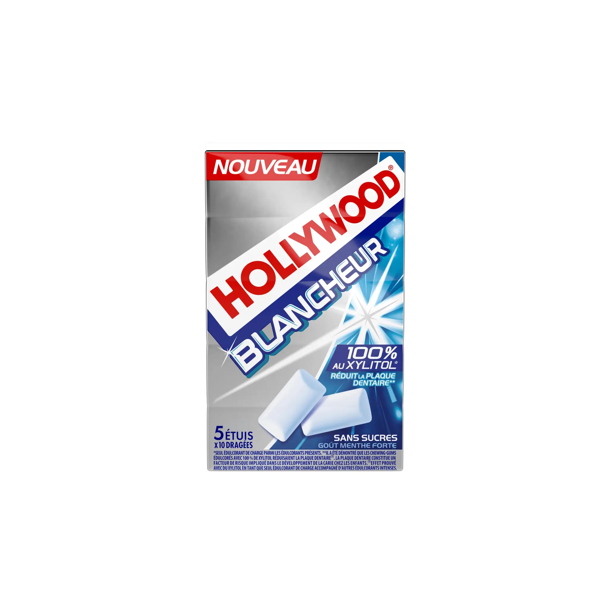 HOLLYWOOD Chewing-gum sans sucres avec édulcorants goût menthe forte