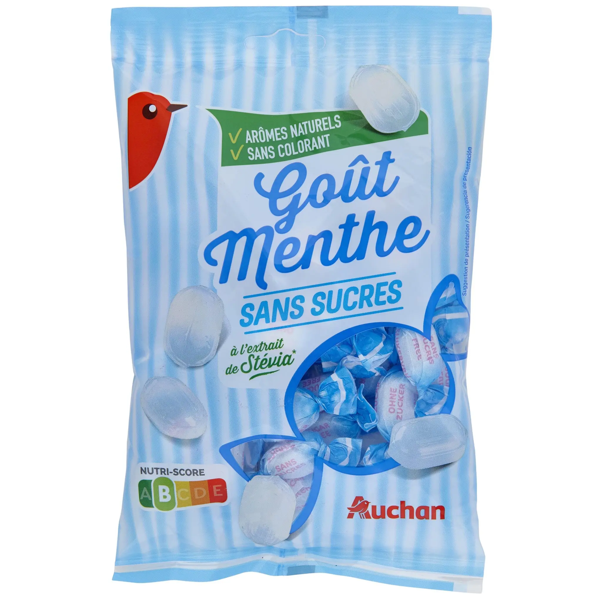 AUCHAN Bonbons à la menthe sans sucres et colorants artificiels