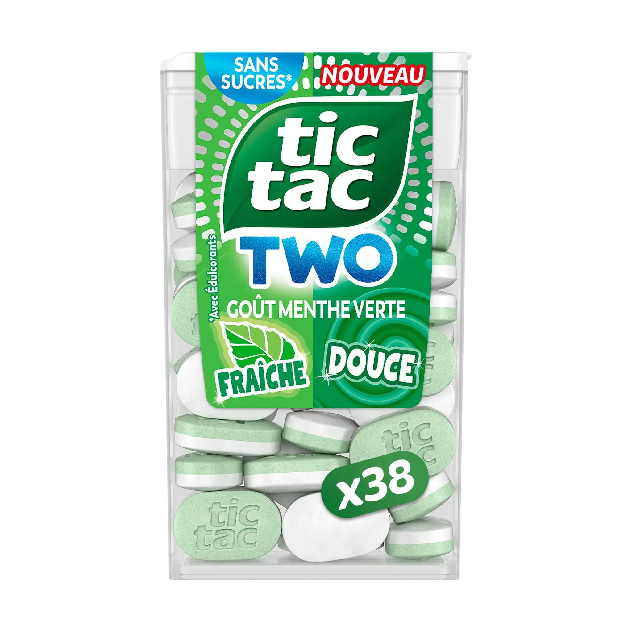 TIC TAC Pastilles bigoût menthe verte et saveur douce sans sucres