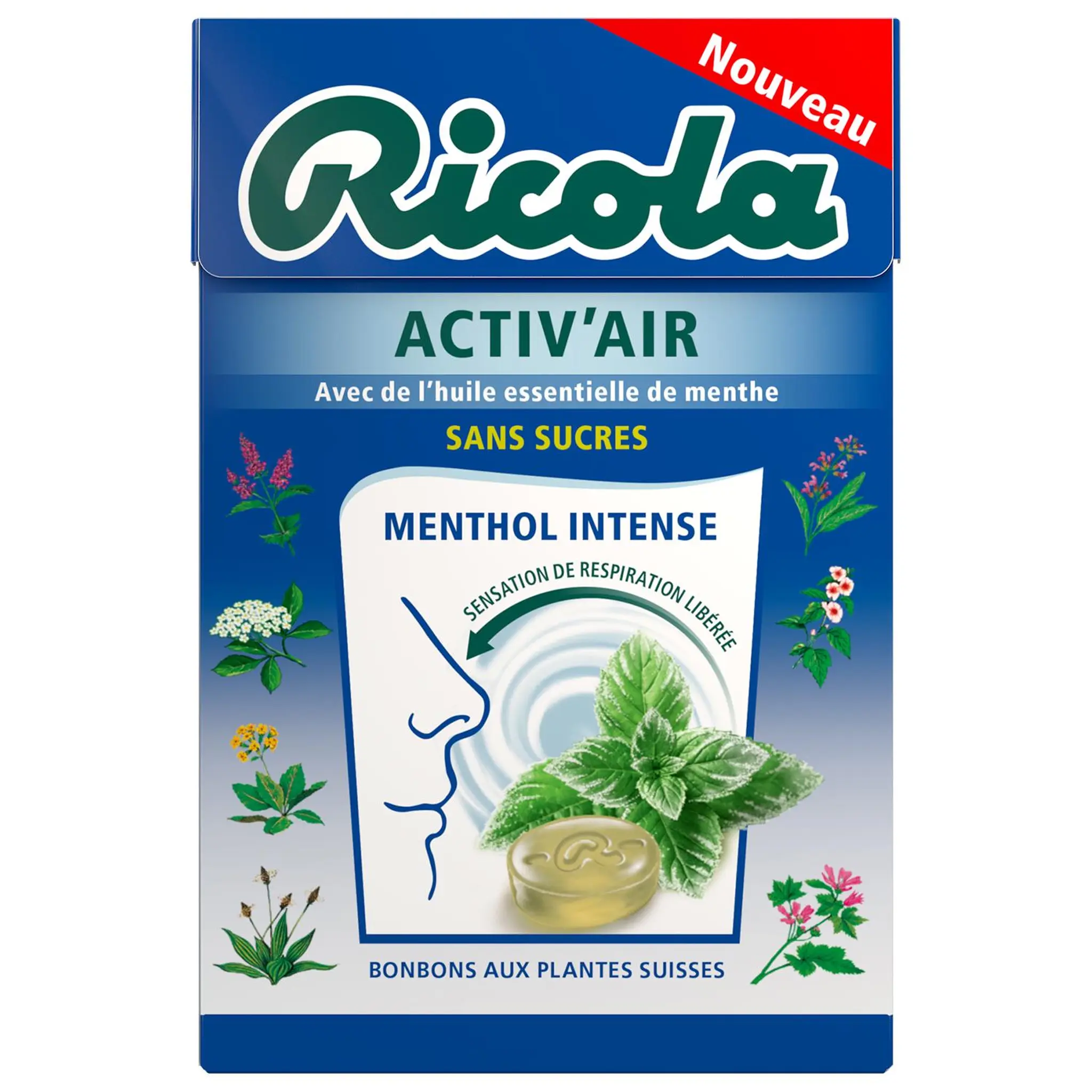 RICOLA Activ'air Bonbons aux plantes suisses sans sucres au menthol intense