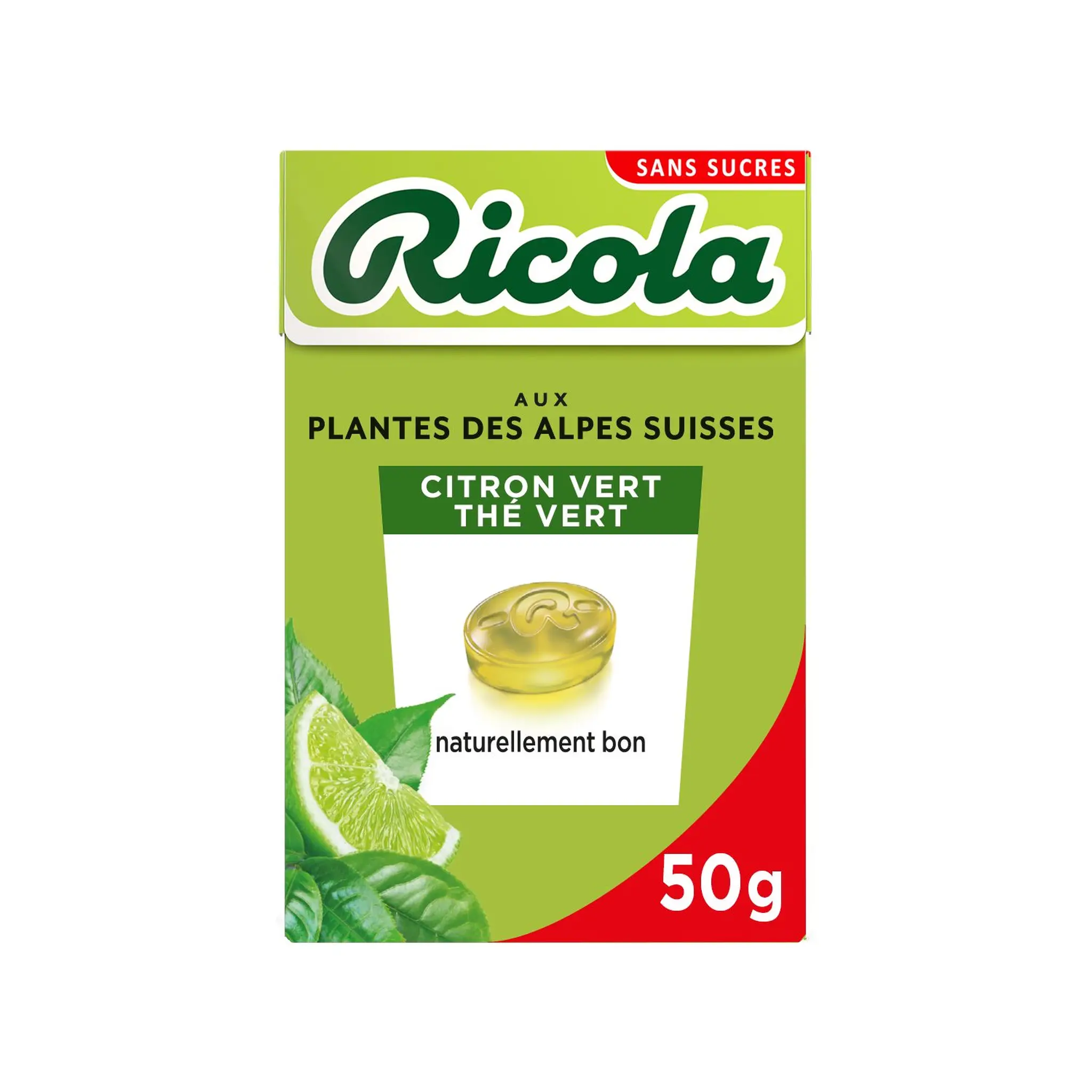 RICOLA Bonbons Suisse aux plantes des alpes sans sucre saveur citron vert thé vert