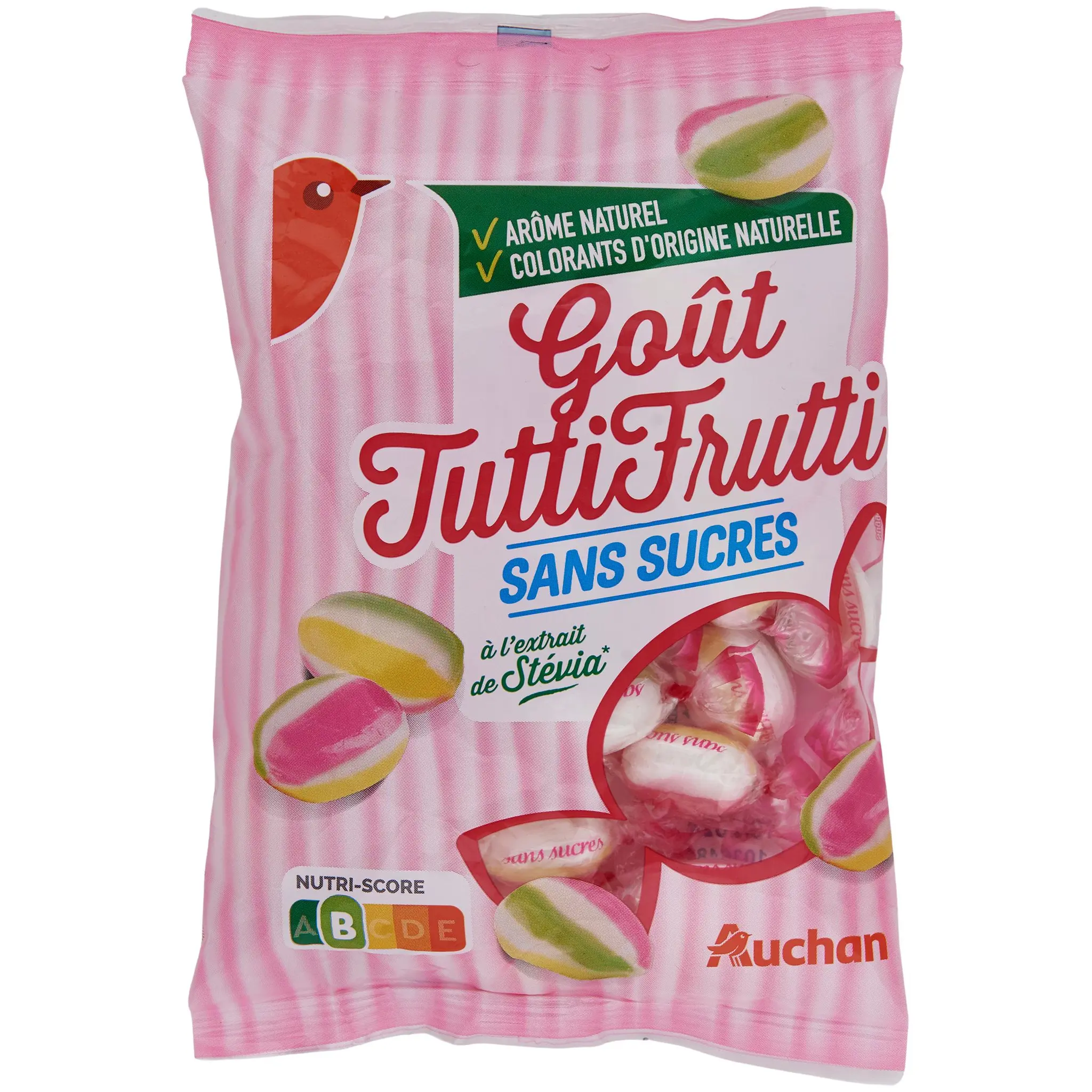 AUCHAN Bonbons goût tutti frutti sans sucres