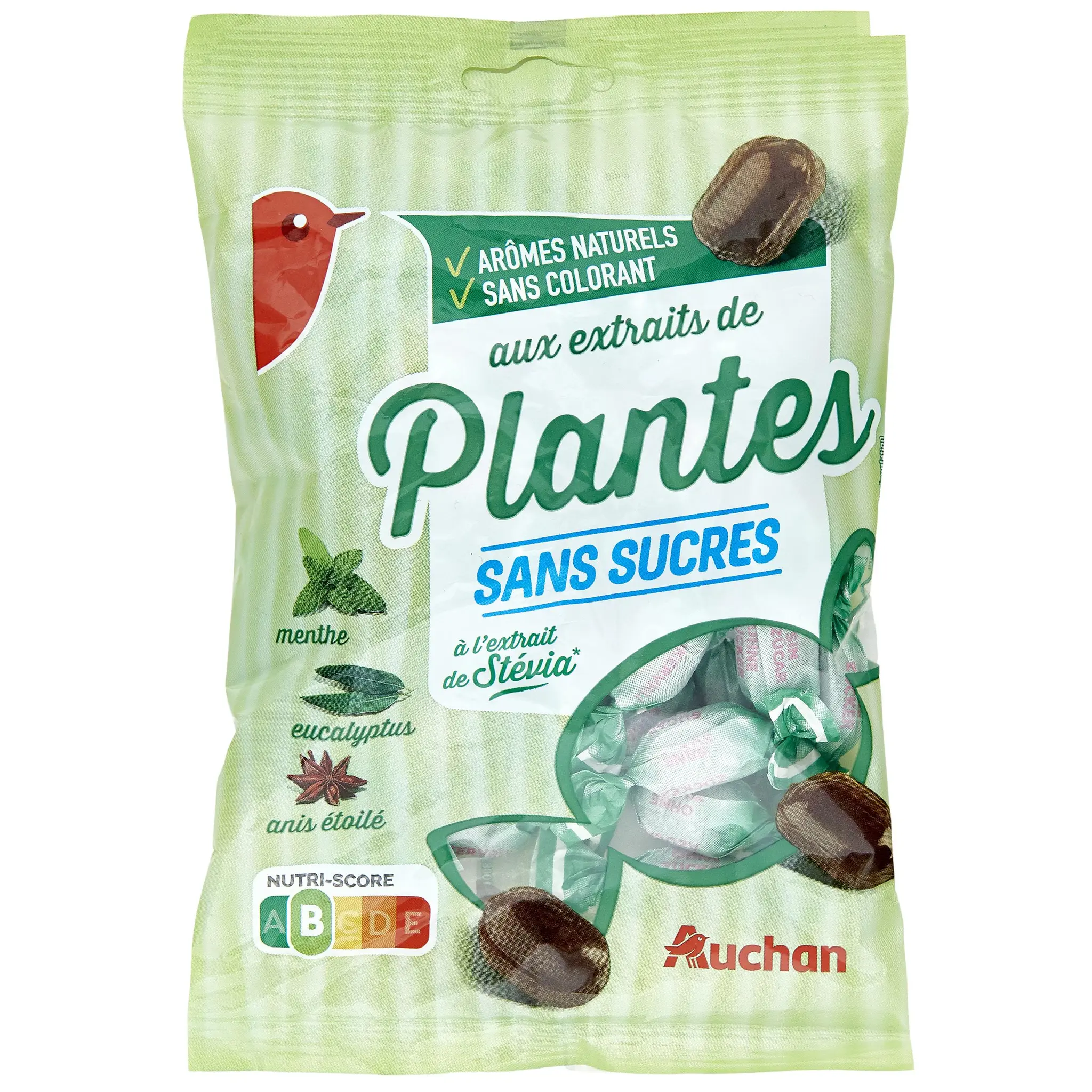 AUCHAN Bonbons aux plantes sans sucres à la stévia