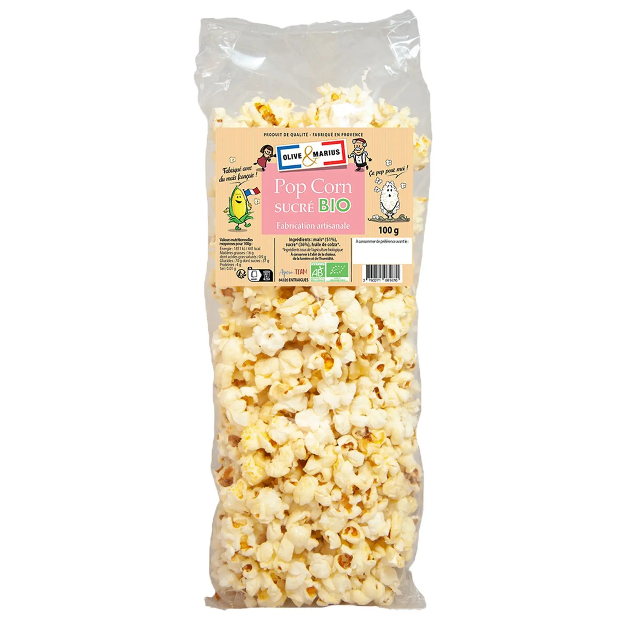 OLIVE & MARIUS Pop corn sucré bio