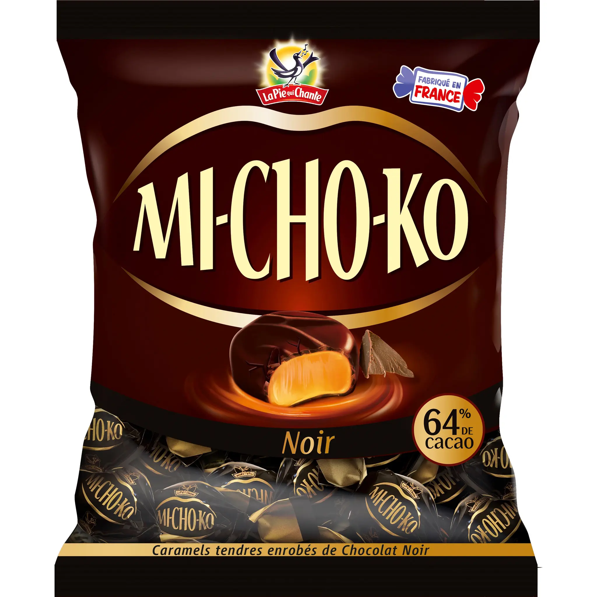 LA PIE QUI CHANTE Bonbons Michoko fourrés au caramel et enrobés de chocolat noir