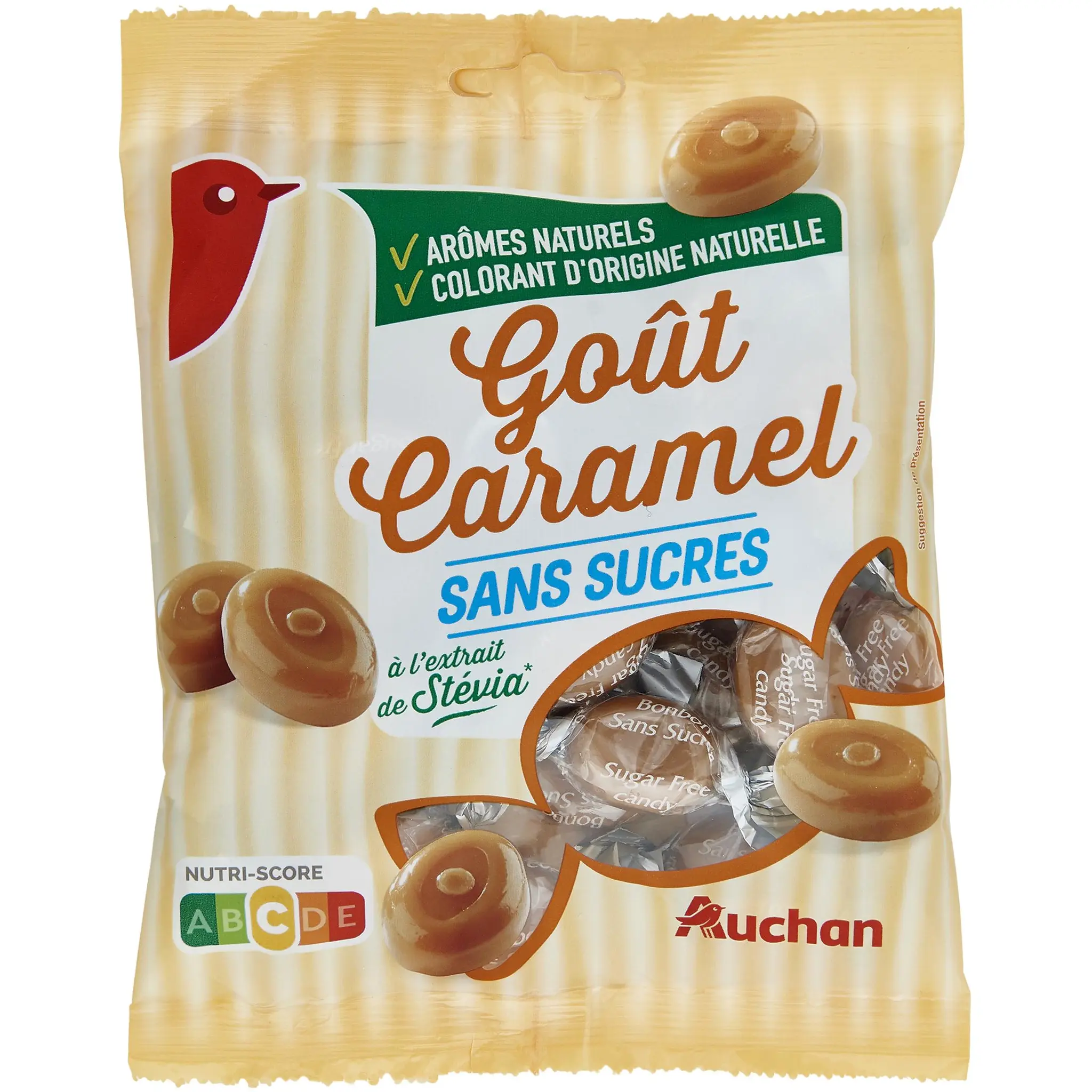 AUCHAN Bonbons au caramel sans sucres à la stévia