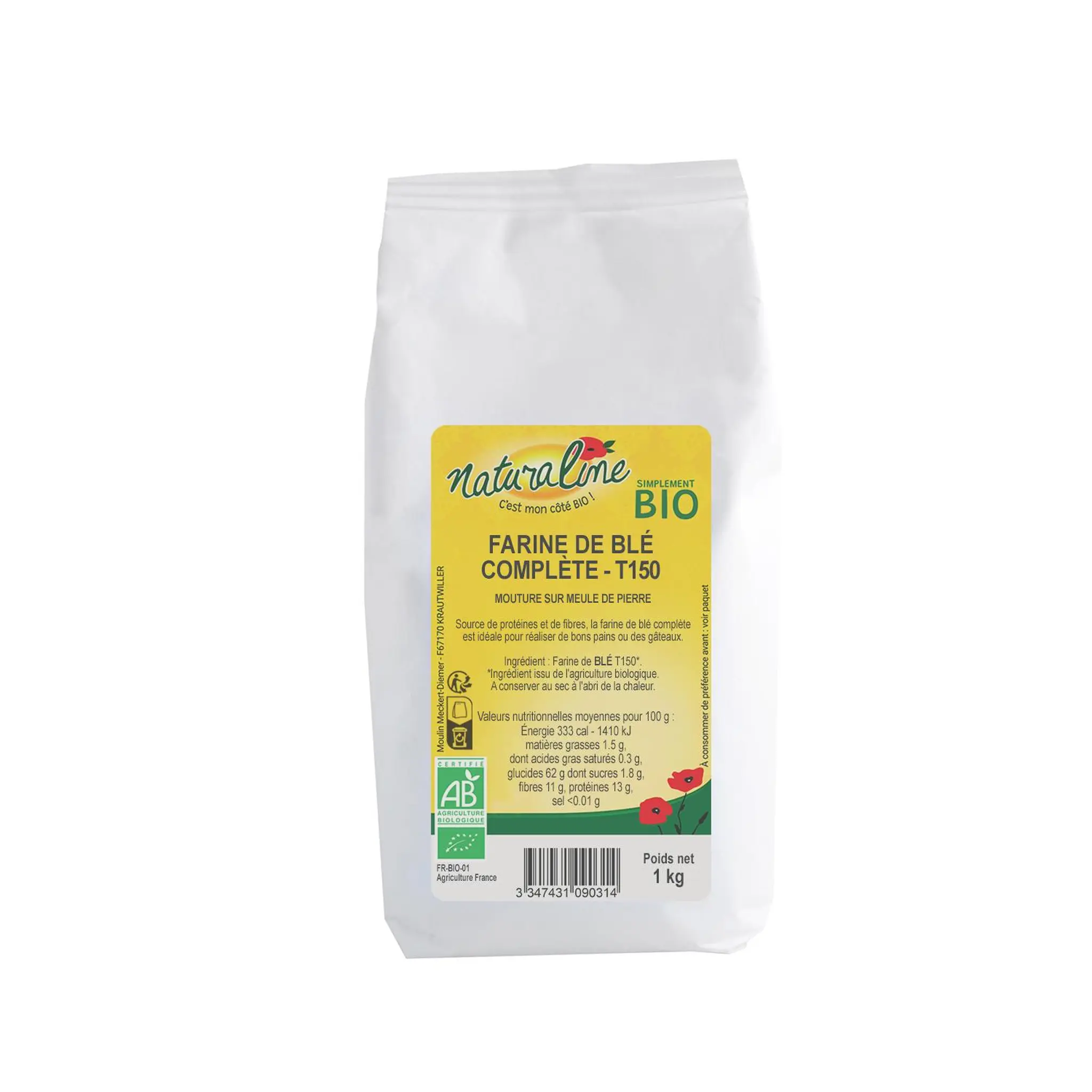 NATURALINE Farine de blé complète T150 bio