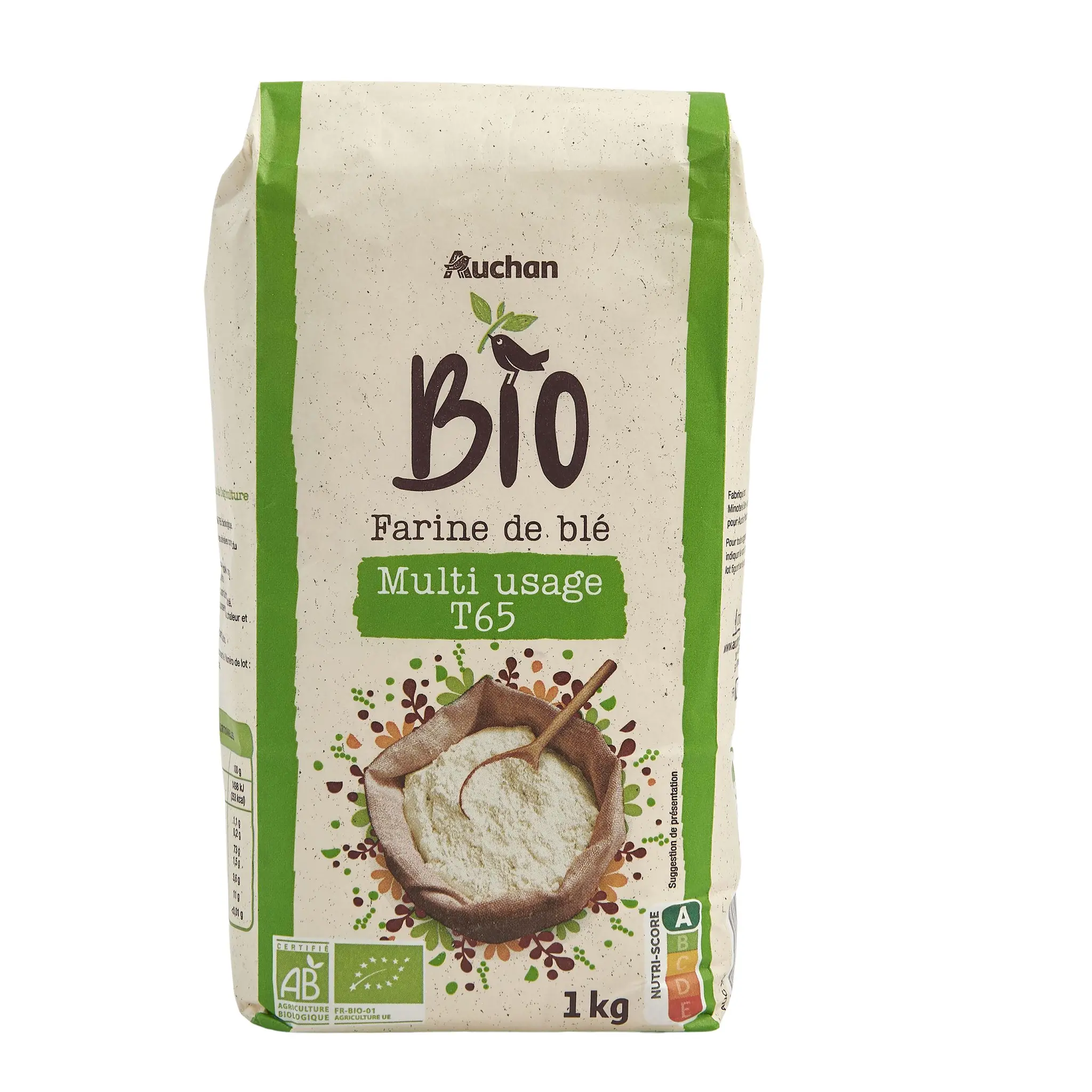 AUCHAN BIO Farine de blé multi usage T65