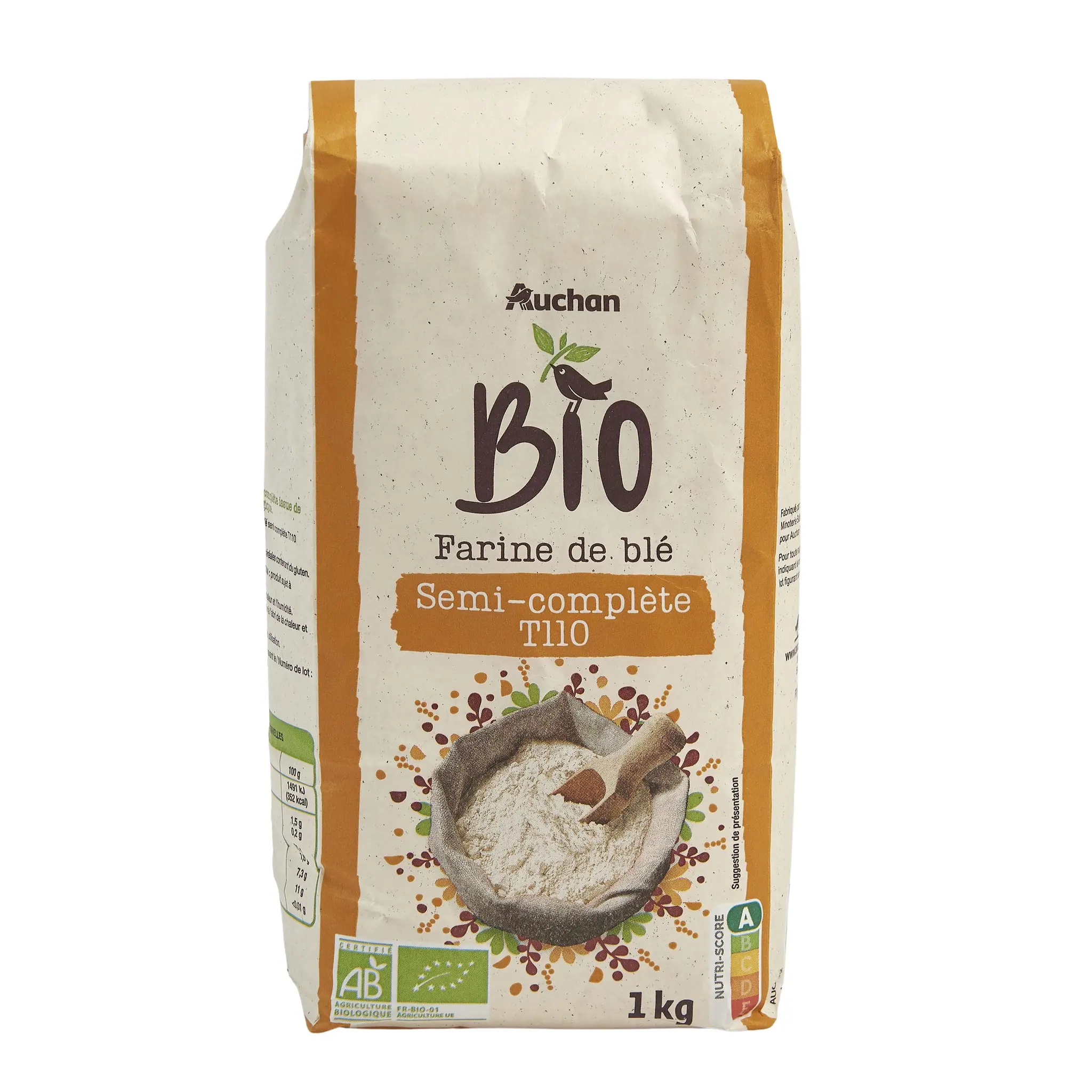 AUCHAN BIO Farine de blé semi-complète T110