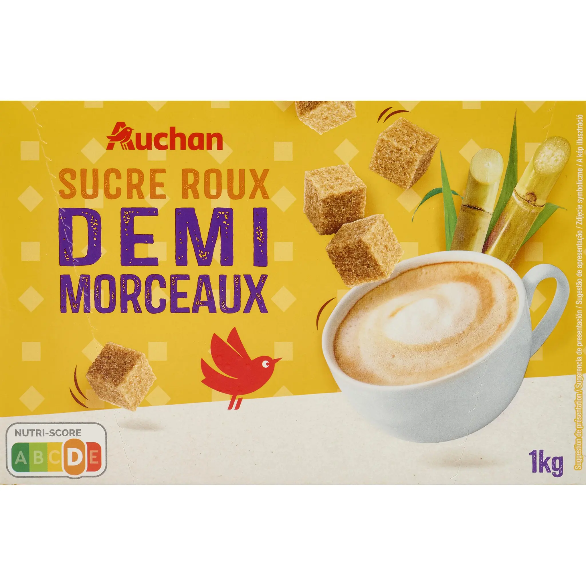 AUCHAN Sucre roux pure canne en demi-morceau