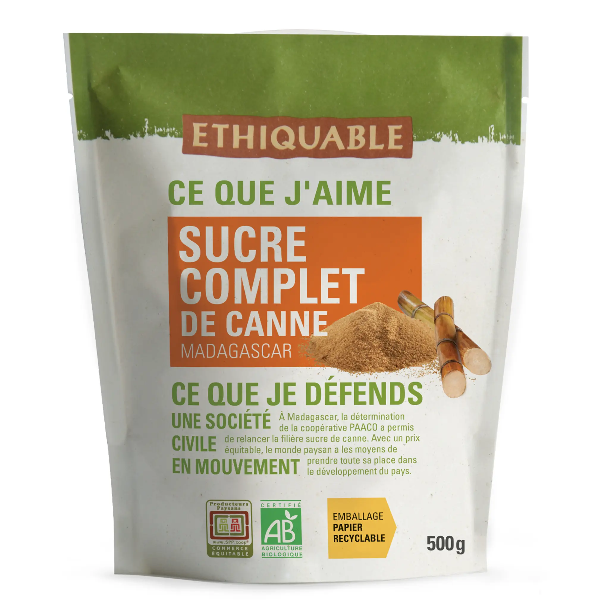 ETHIQUABLE Sucre complet de canne bio et équitable en poudre