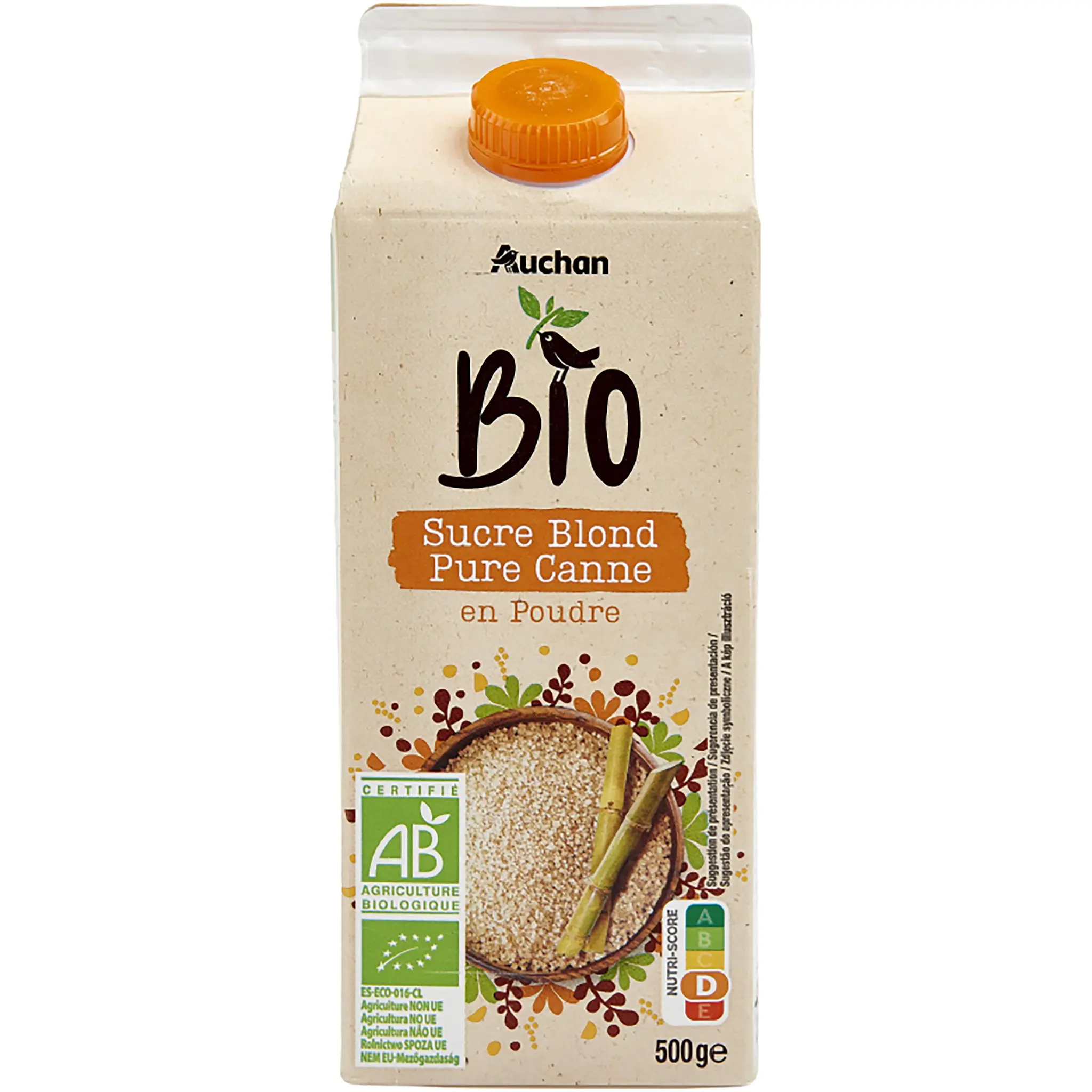 AUCHAN BIO Sucre blond pure canne en poudre