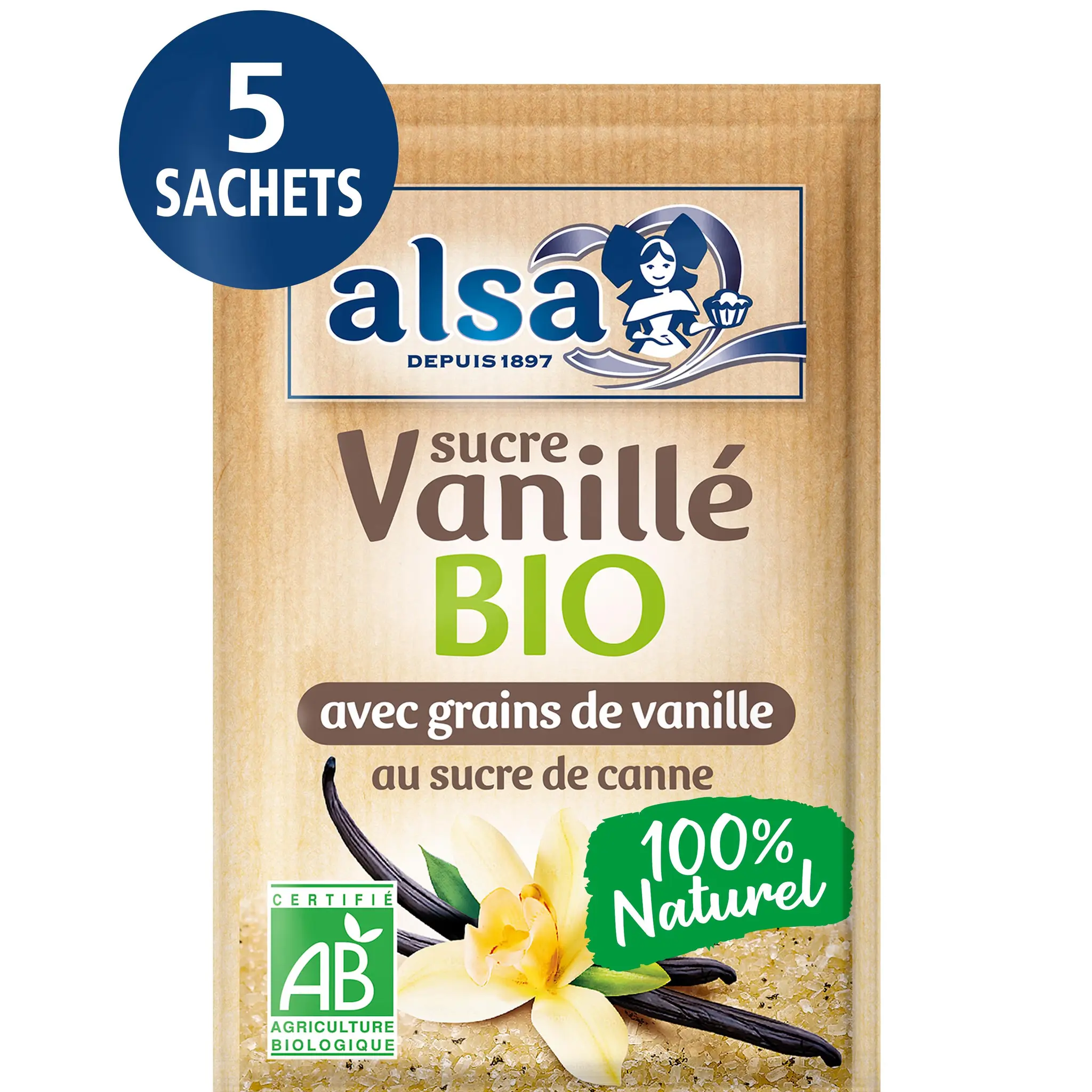 ALSA Sucre vanillé bio au sucre de canne avec grains de vanille