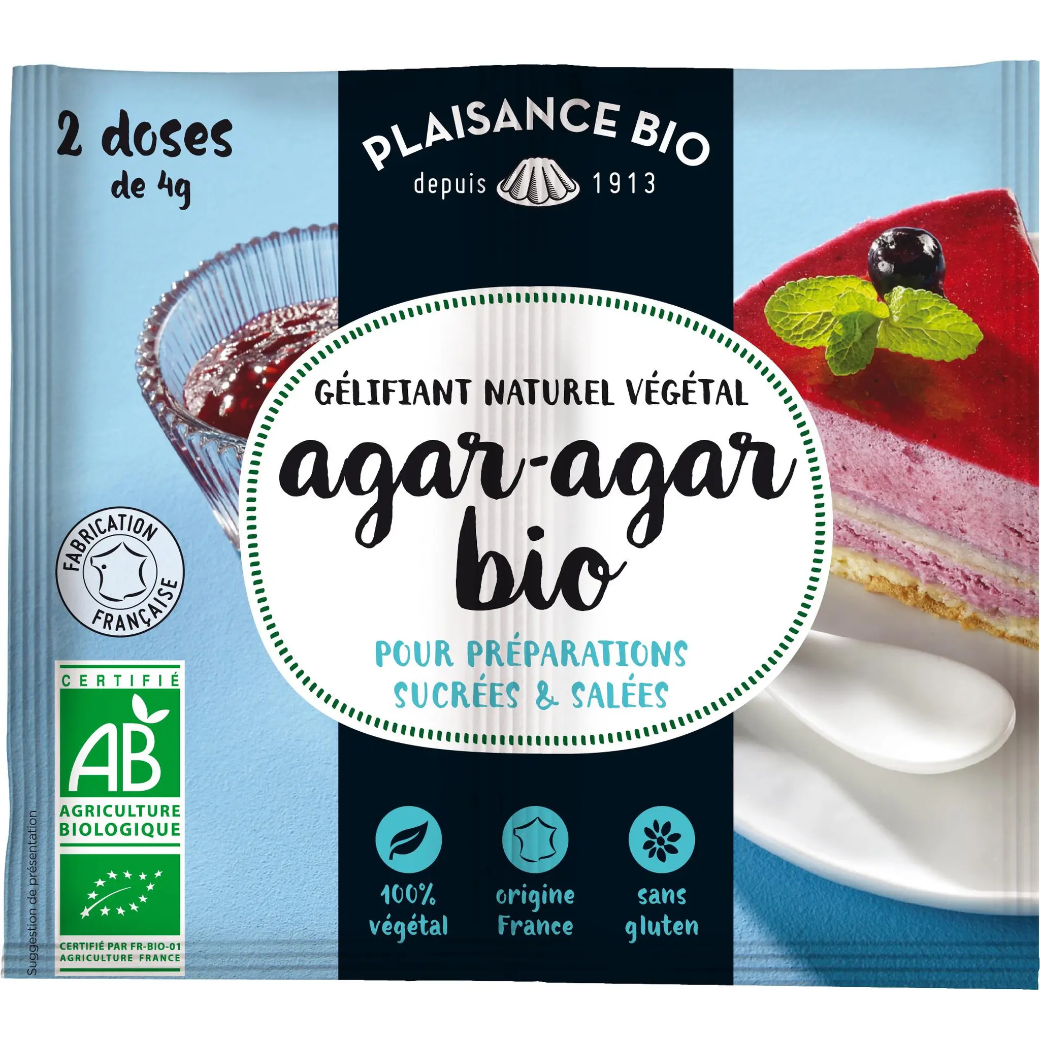 PLAISANCE BIO Gélifiant naturel végétal agar-agar pour préparations sucrées et salées sans gluten