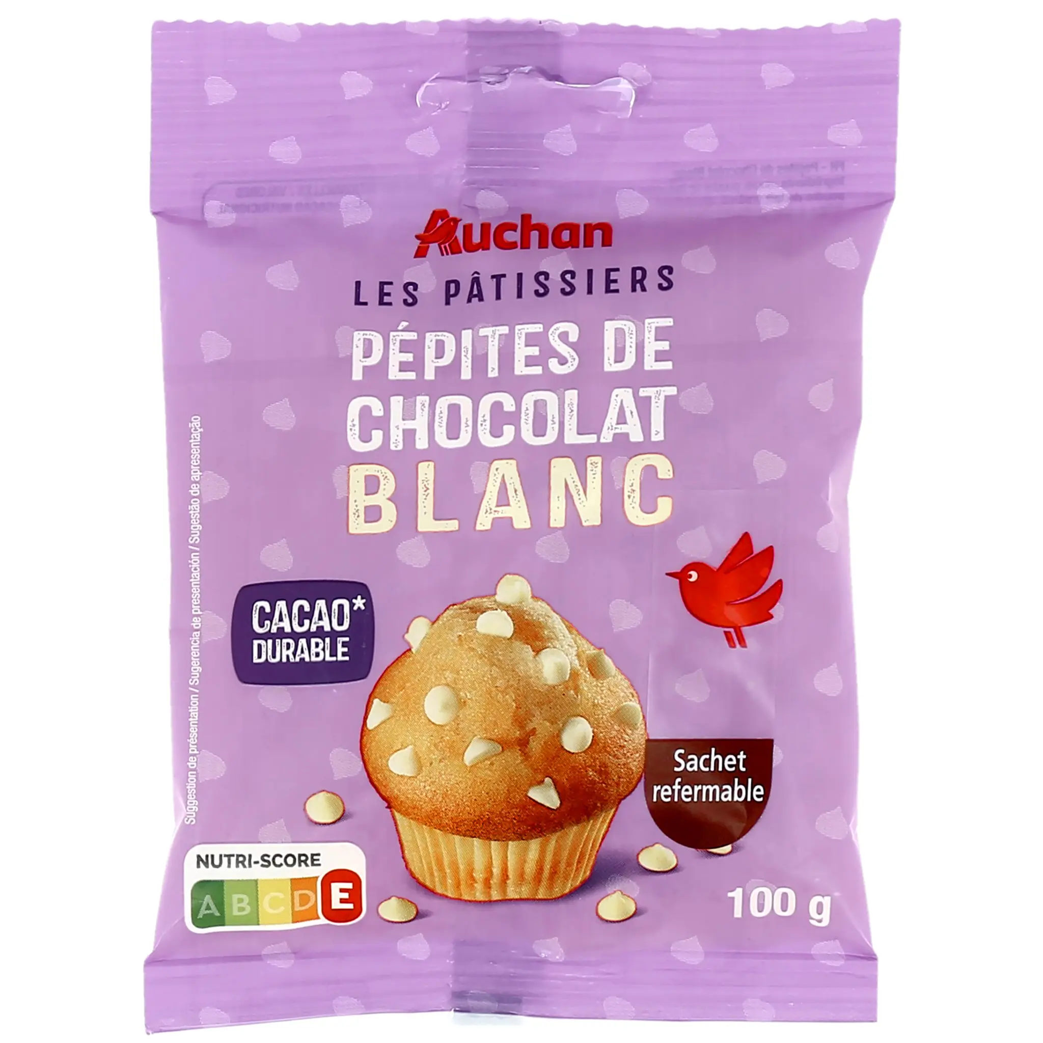 AUCHAN Pépites de chocolat blanc sachet refermable
