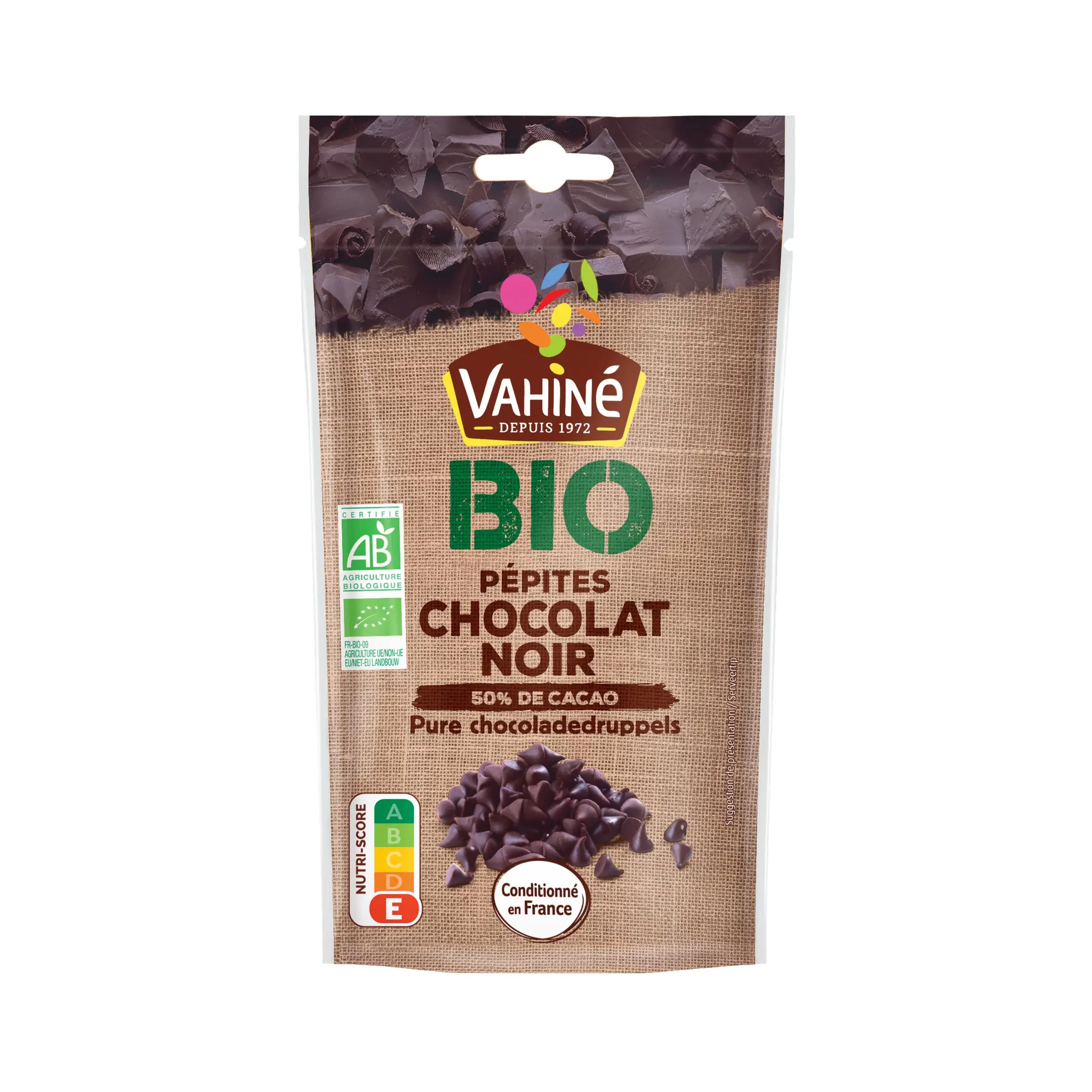 VAHINE Pépites au chocolat noir bio 50% cacao