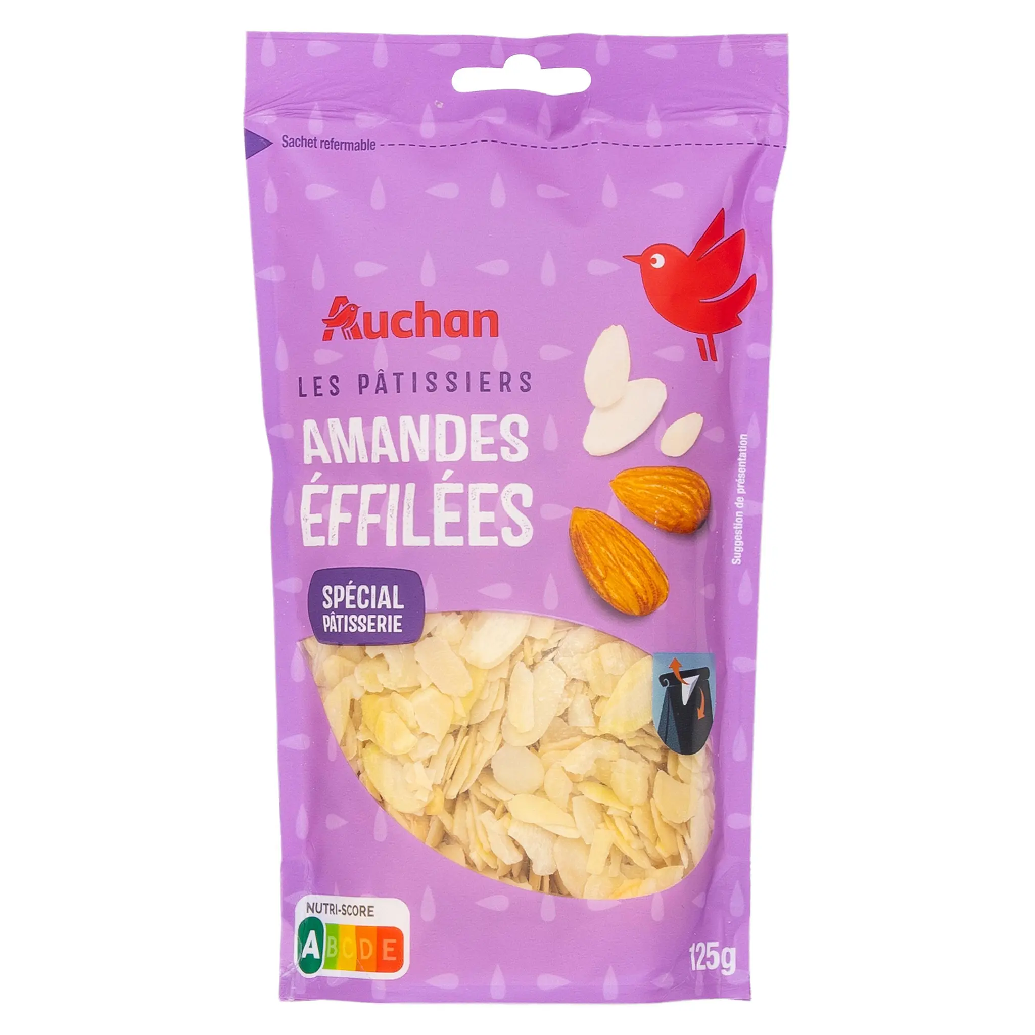 AUCHAN Amandes effilées et émondées sachet refermable