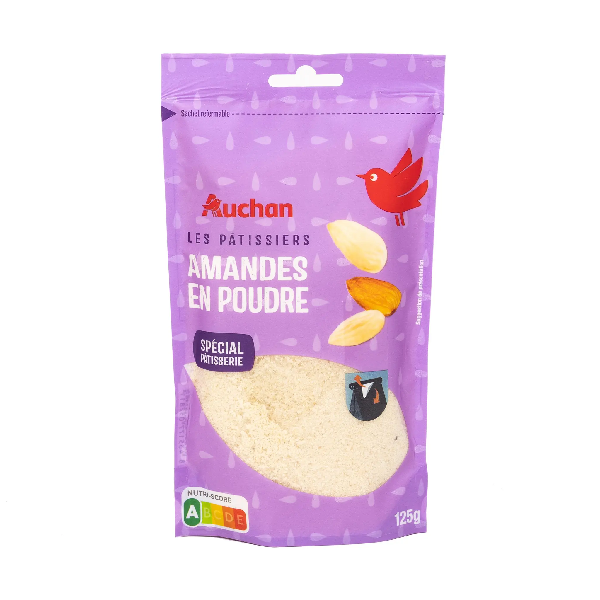AUCHAN Amandes émondées en poudre sachet refermable