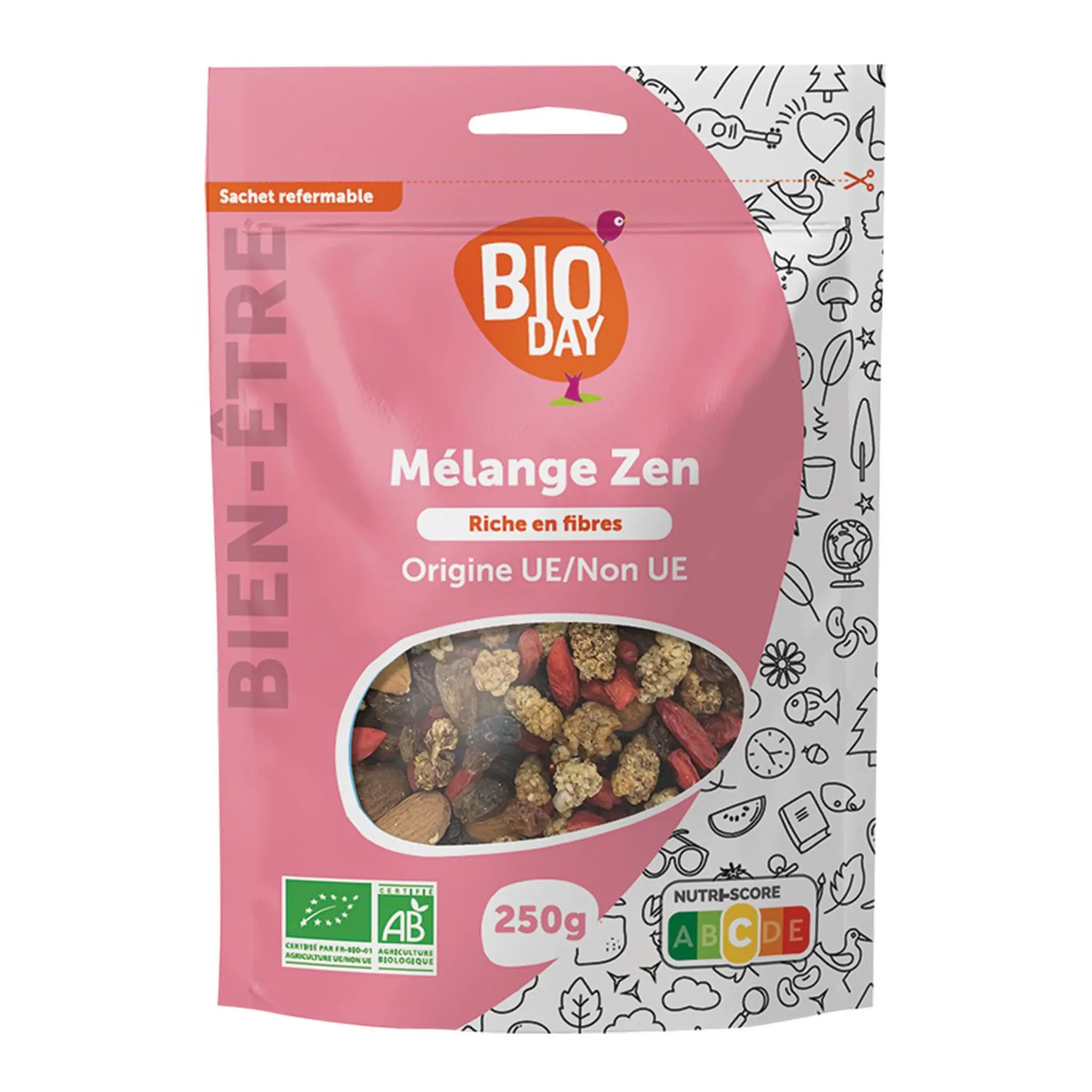 BIODAY Mélange zen amandes raisin sec mûres blanches baie de Goji bio