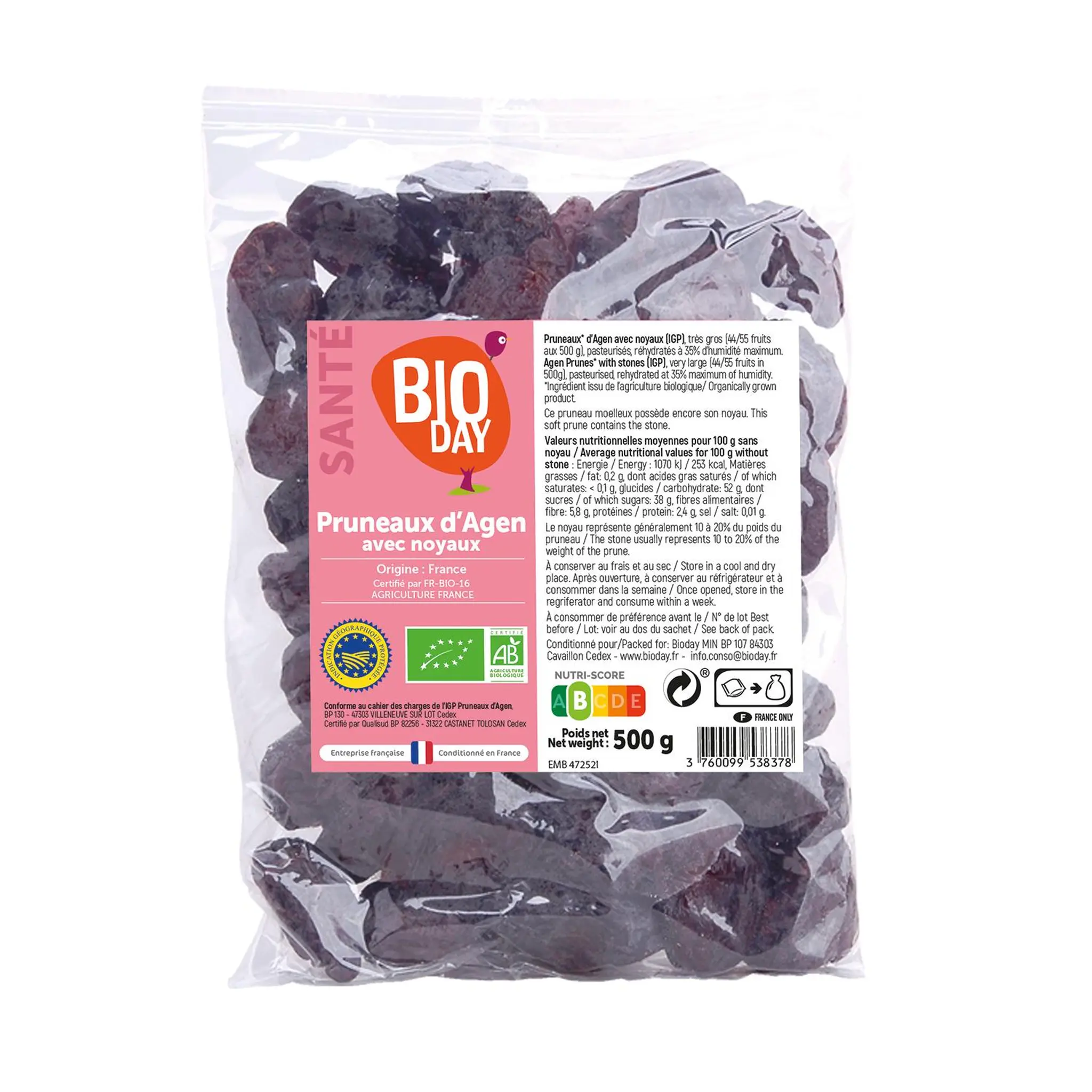 BIODAY Pruneau d'Agen avec noyaux bio IGP