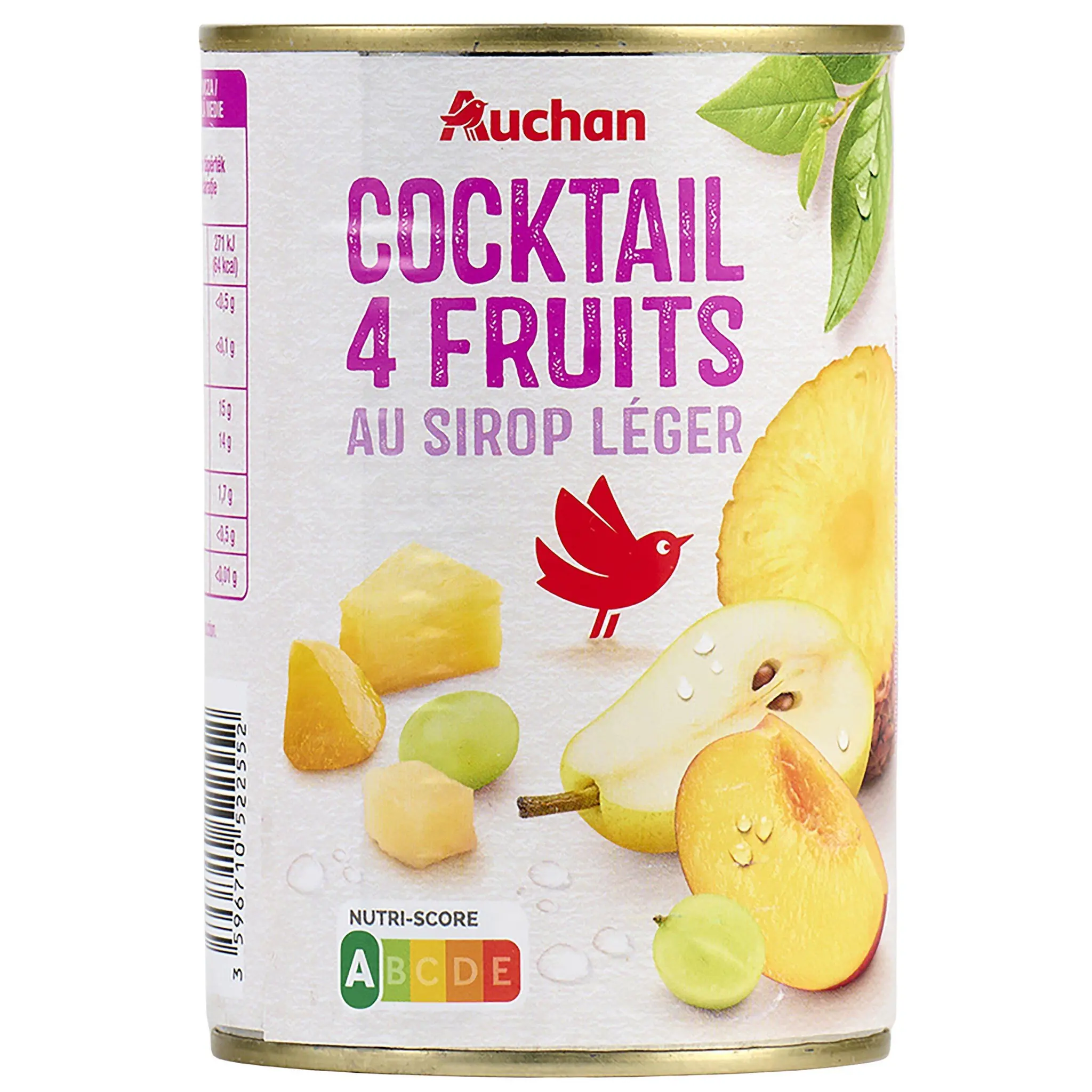 AUCHAN Cocktail de 4 fruits au sirop léger