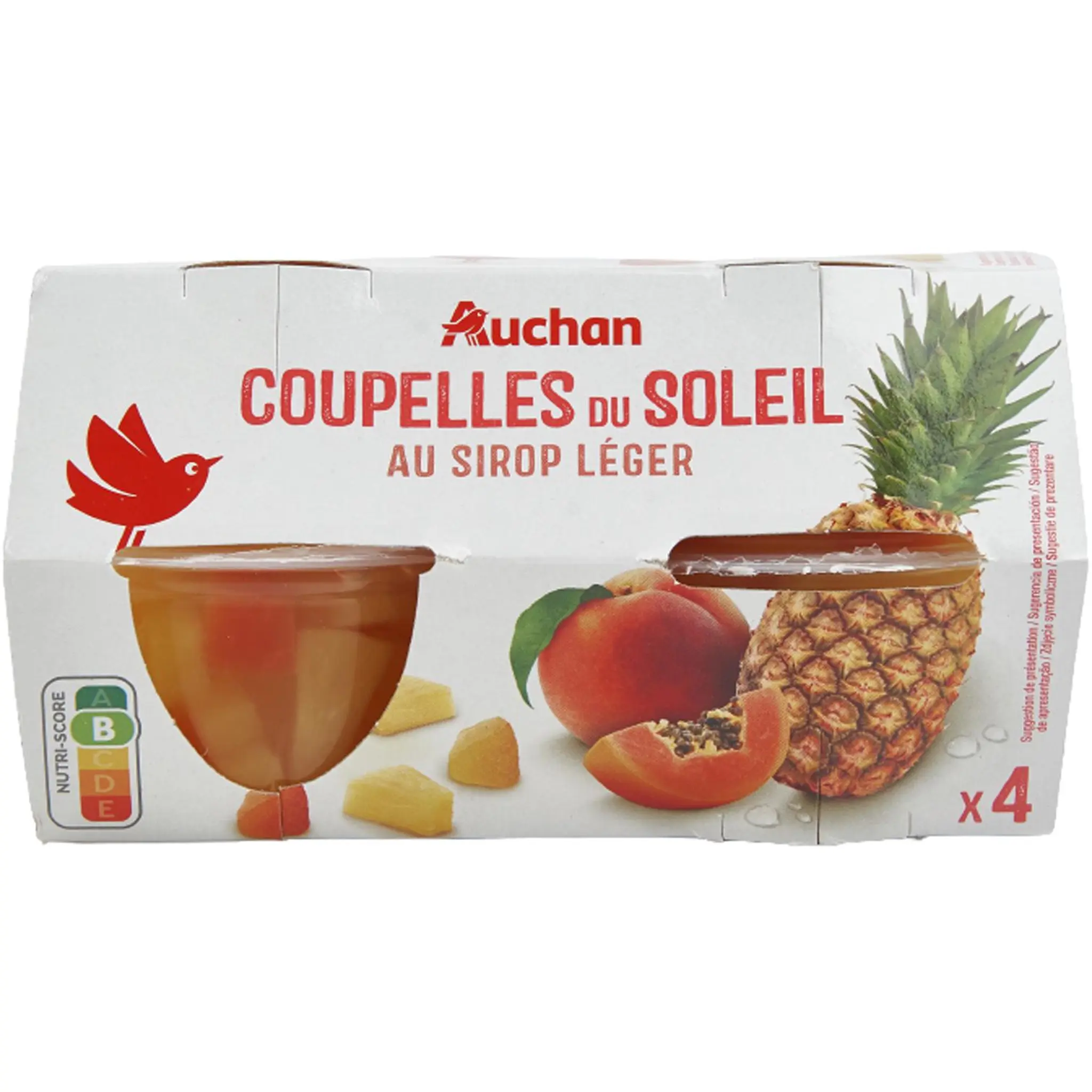 AUCHAN Coupelles du soleil à la pêche et l'ananas au sirop léger