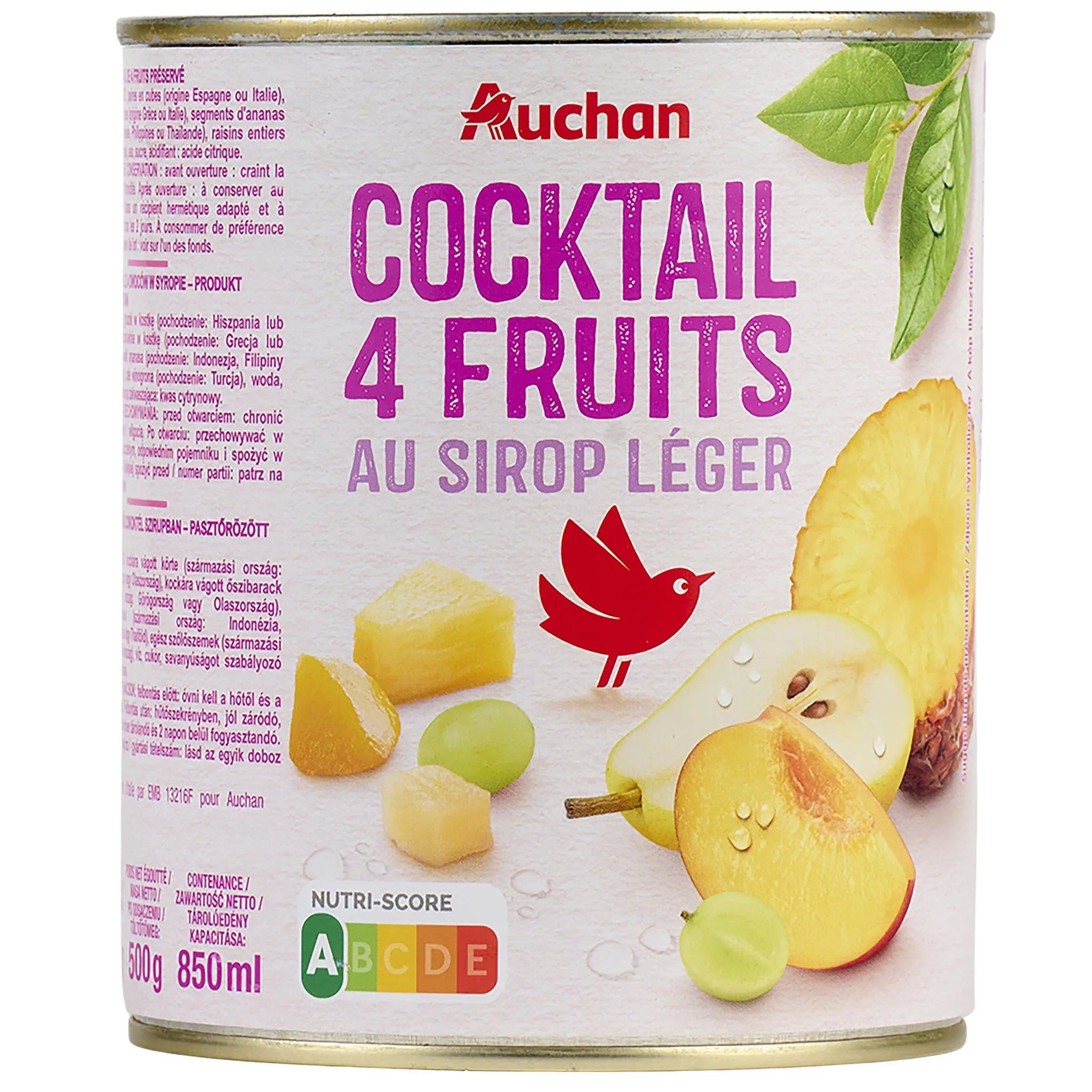 AUCHAN Cocktail de 4 fruits au sirop léger