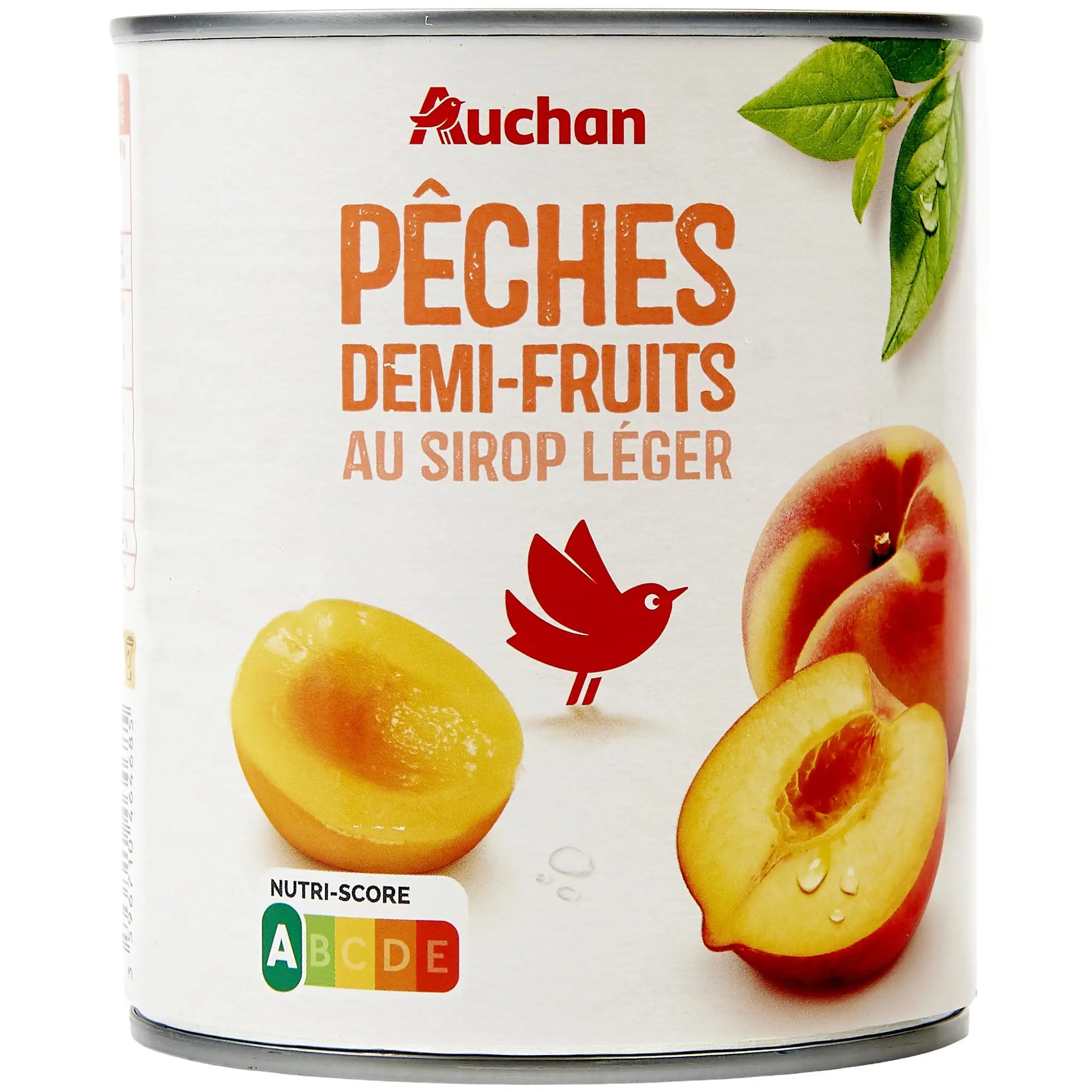 AUCHAN Pêches demi-fruits au sirop léger