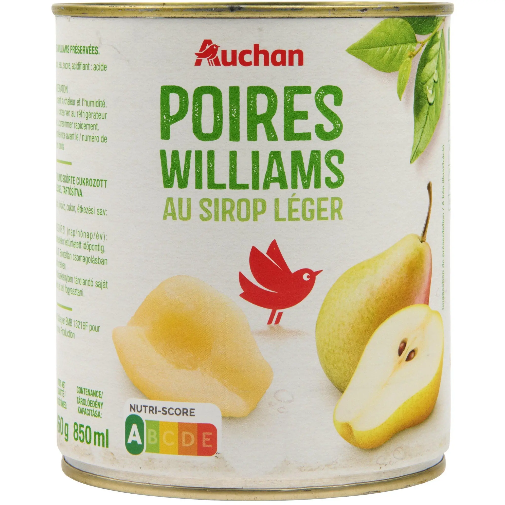 AUCHAN Poires williams au sirop léger
