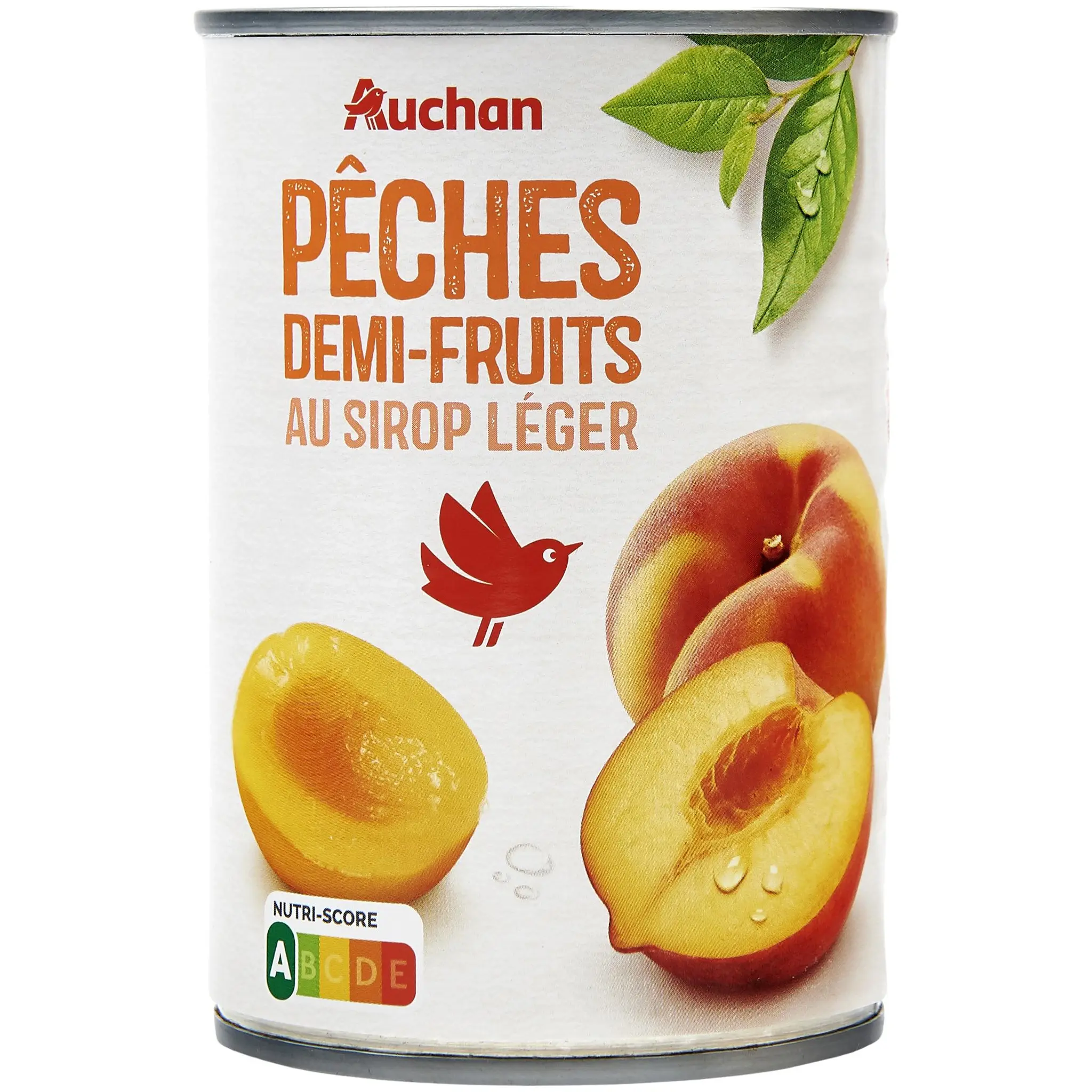 AUCHAN Pêches demi-fruits au sirop léger
