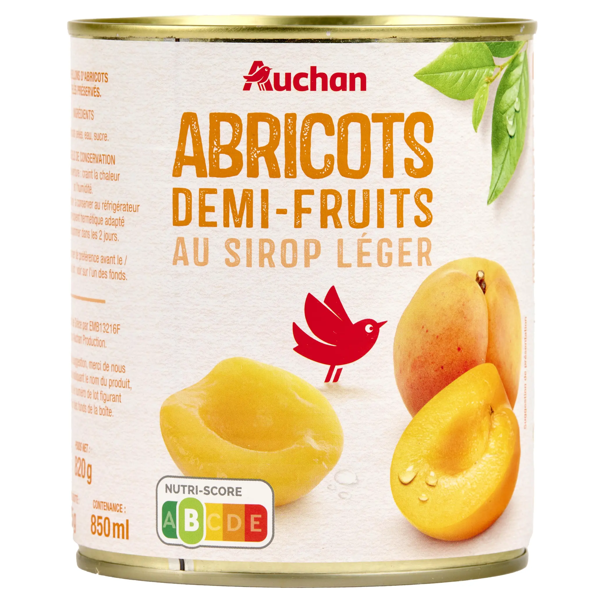 AUCHAN Abricots en oreillons au sirop léger