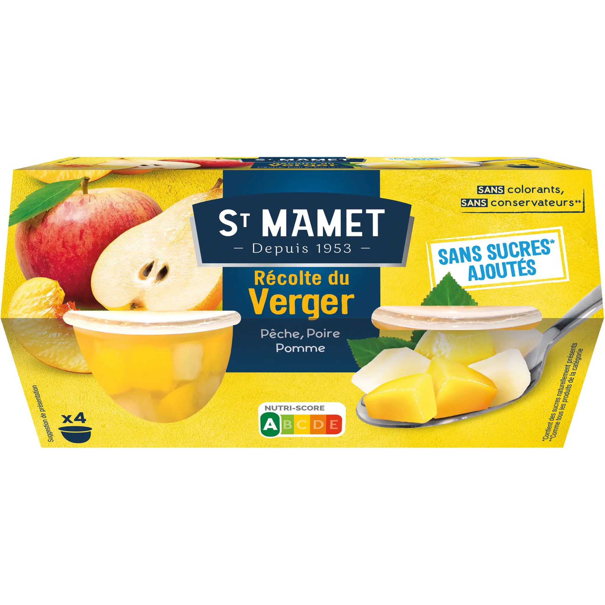 ST MAMET Coupelles de fruits récolte du verger pêche poire pomme au sirop