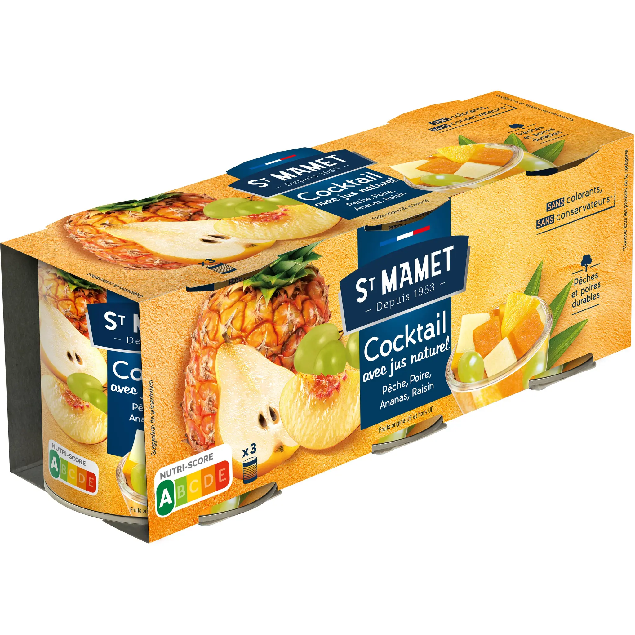 ST MAMET Cocktail de 4 fruits avec son jus naturel pêche poire ananas raisin