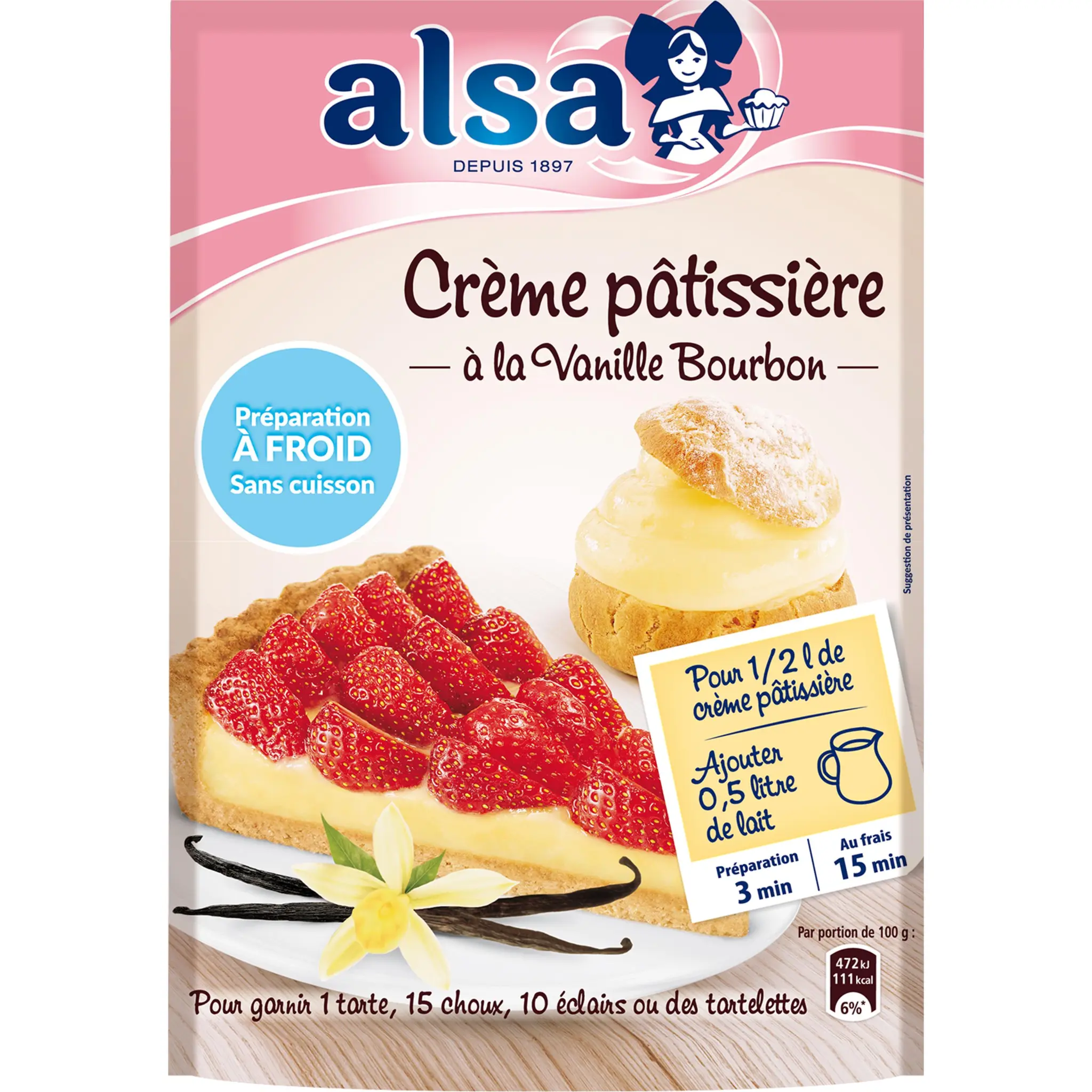 ALSA Préparation pour crème patissière à la vanille bourbon à froid sans cuisson